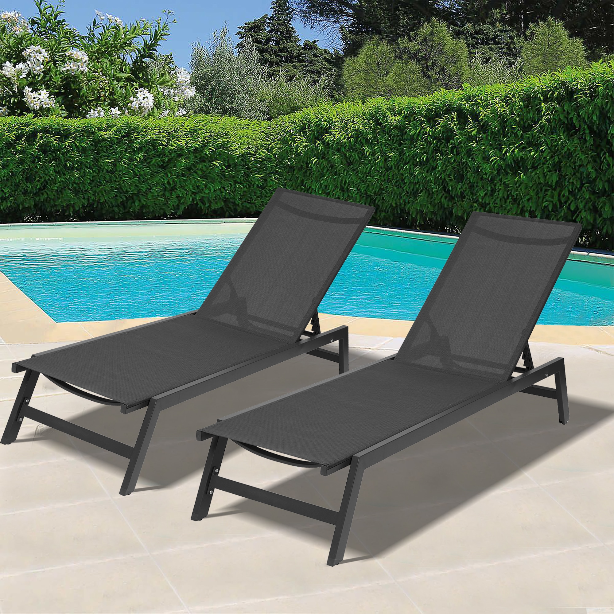 Set of 2 Garden Patio Adjustable Pool Recliner Chaise Lounge Chairs Furniture US 