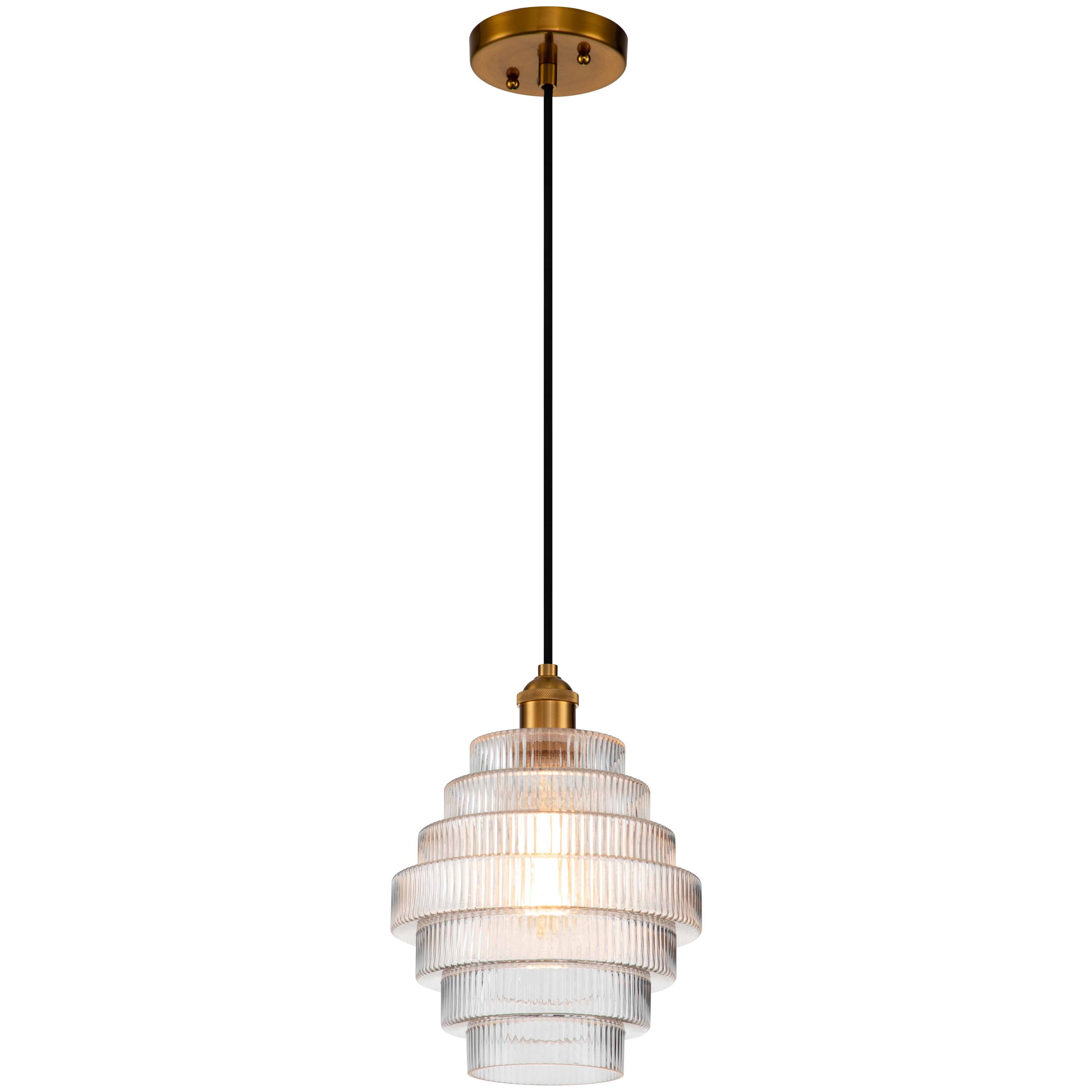 Mini Striped Glass & Antique Brass Hanging Pendant Light