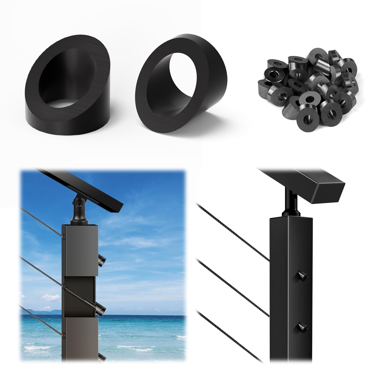 Etokfoks 20 Pack Angle Washers 0 35 in ID 33 Degree Beveled T316 Stainless Steel Black For 5 16 in Cable Railing Hardware #LET08PXY2
