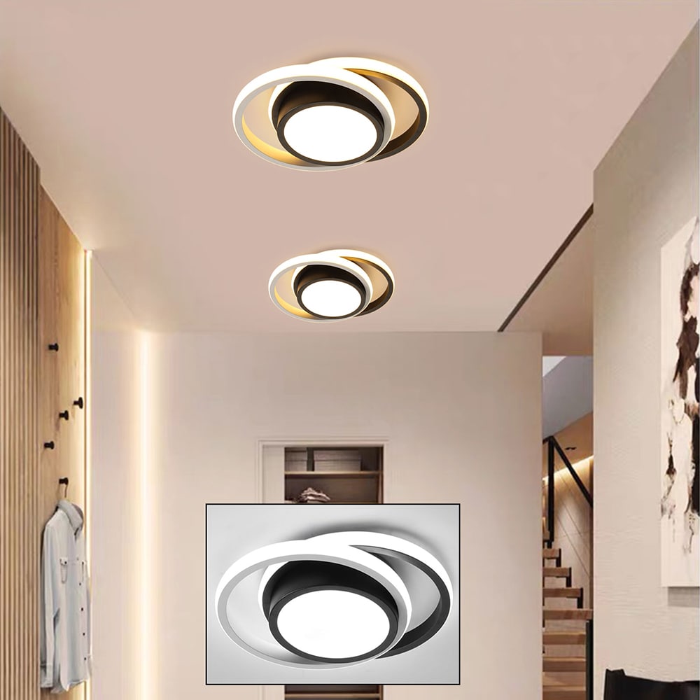 Oukaning 1-Light 10.62-in Black Modern Double Circle Design LED Flush ...