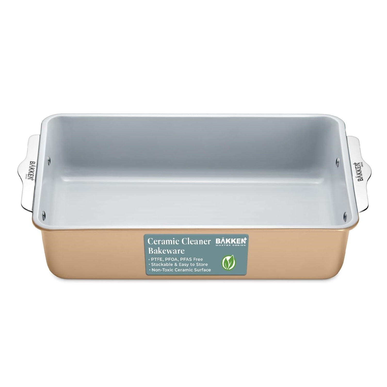 Bakken Swiss Roaster Pan Aluminized Steel with Ceramic Non Stick Coating Heavy Duty Non Toxic PFOA and PFAS Free Baking and Roasting Pan Perfect Size for Oven Cooking and Everyday Baking Gold