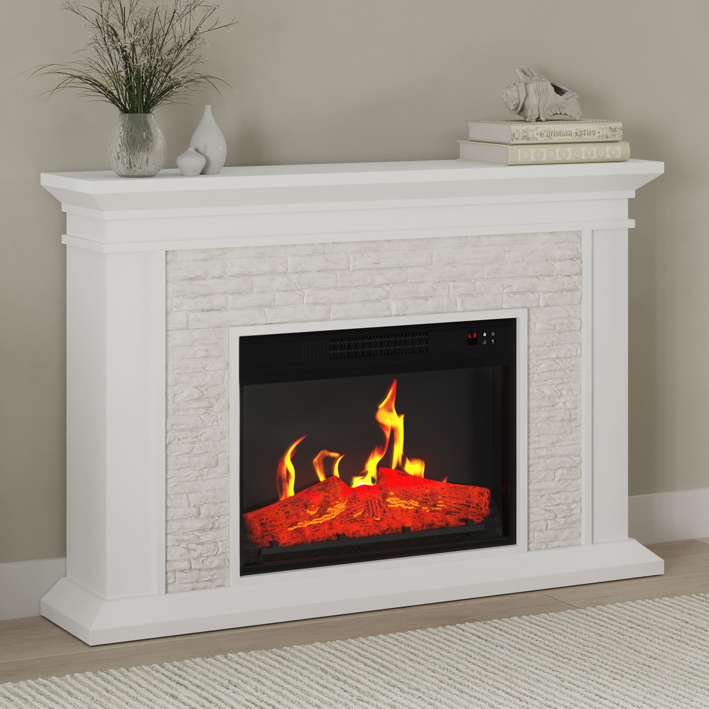 Muskoka 59-in W White TV Stand with Fan-forced Electric Fireplace 370-196-204-KIT Sansujyuku sansujyuku.com