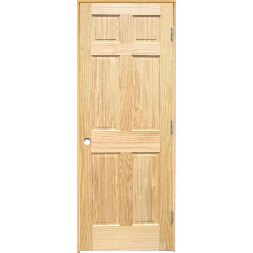 RELIABILT LOE830428 32-in x 80-in Unfinished Solid core 6-panel Left hand Unfinished Pine Wood Flat Jamb Single Prehung Interior Door