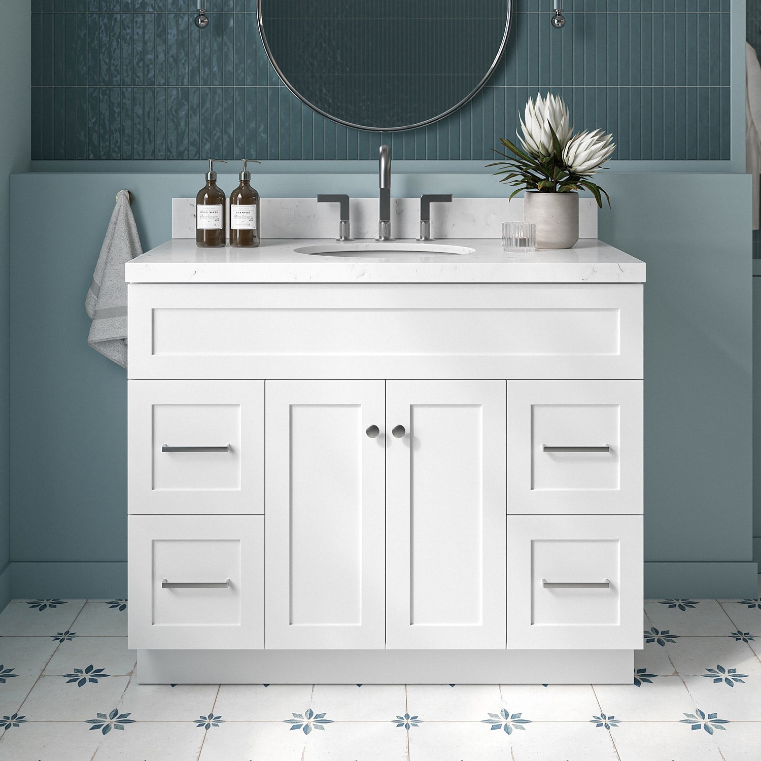 ARIEL F042SCQOVOWHT Hamlet 42-in White Undermount Single Sink Bathroom Vanity with Carrara White Quartz Quartz Top