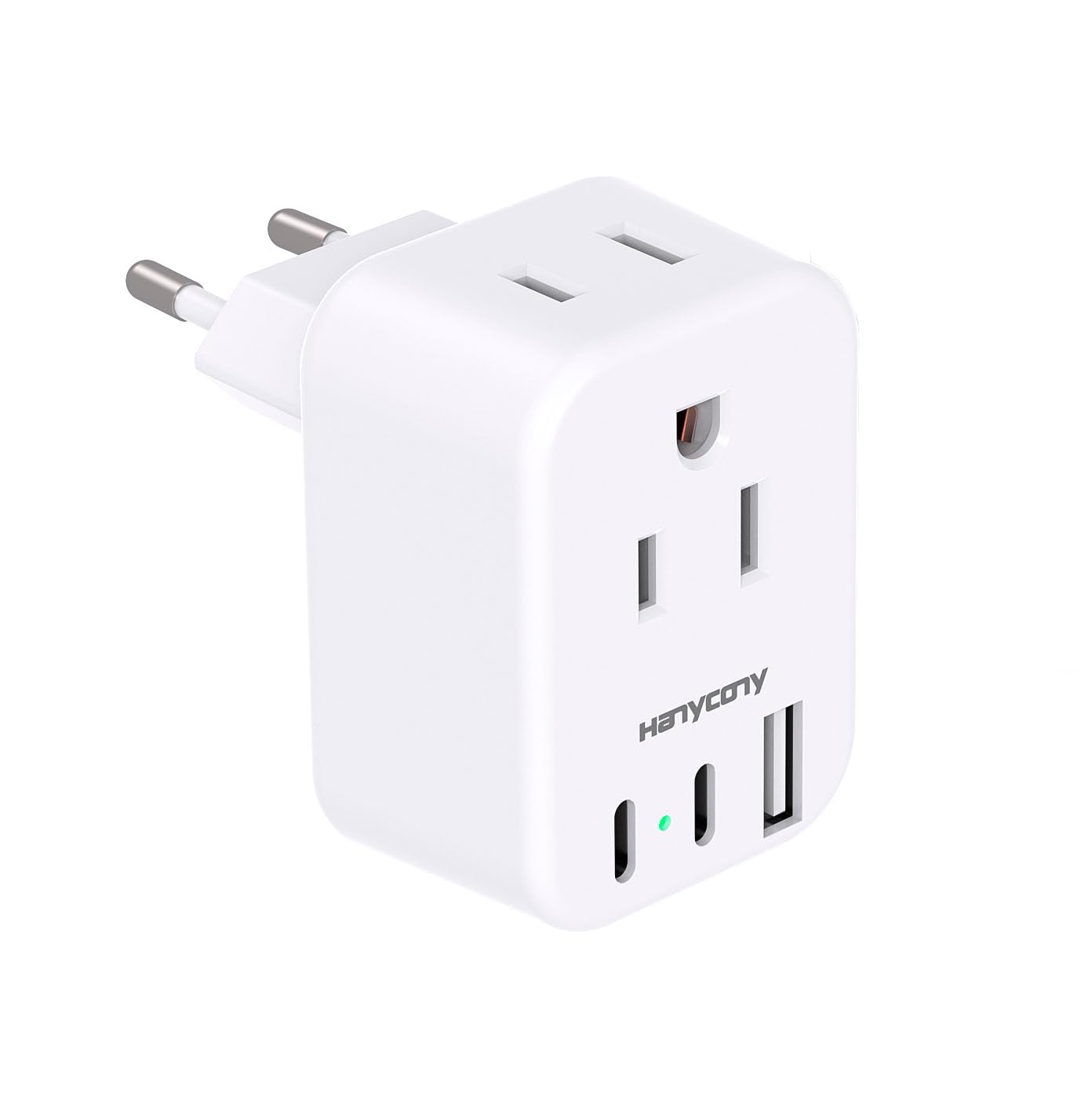 LENCENT US to Europe Travel Plug Adapter with 2 AC Outlets 2 USB-C Ports and 1 USB-A Port 5-in-1 International Power Adapter for Italy Spain France Germany Compatible Dual-Voltage Devices Only