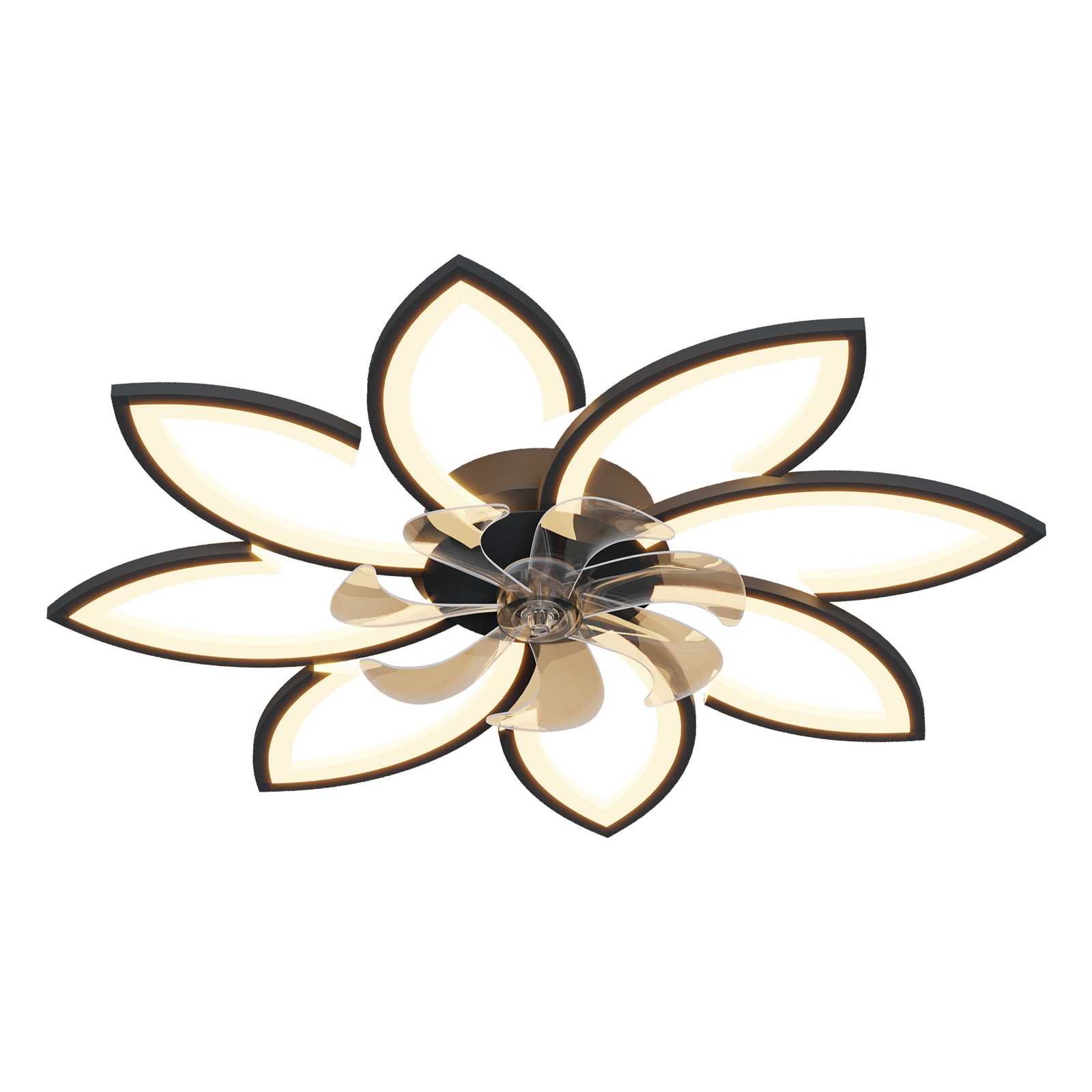 Bayfeve BFSHL-37620-CF 36-in Color-Changing Integrated LED Flush Mount Black with Transparent Blades Fandelier Ceiling Fan With Light - Remote Included ( 7 -Blade )