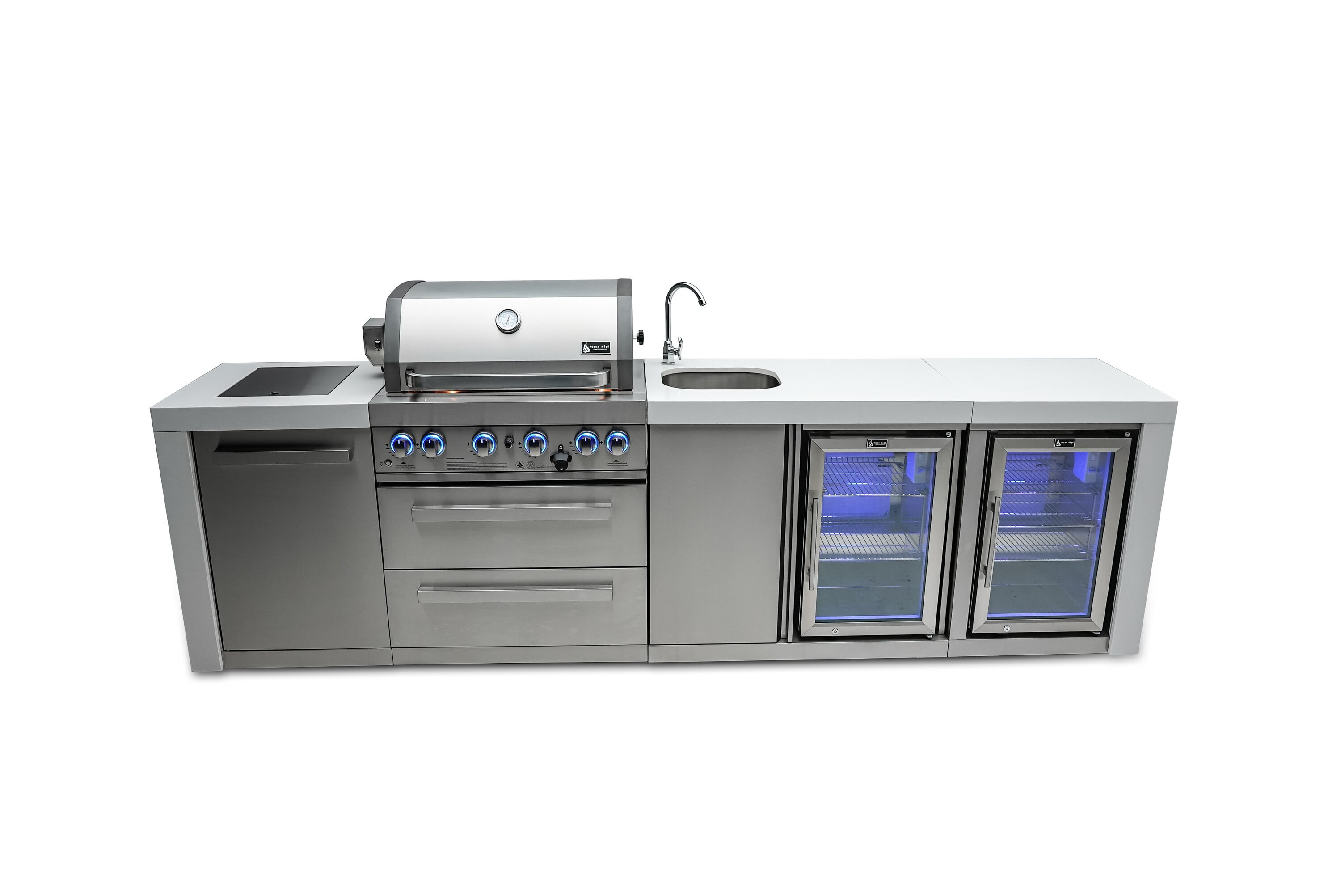 Mont Alpi MAI400-DBEVFC 400 Deluxe Series 4 -Piece 120-in W x 23-in D x 46-in H Modular Outdoor Kitchen Grill with bar/counter top 6 Burners