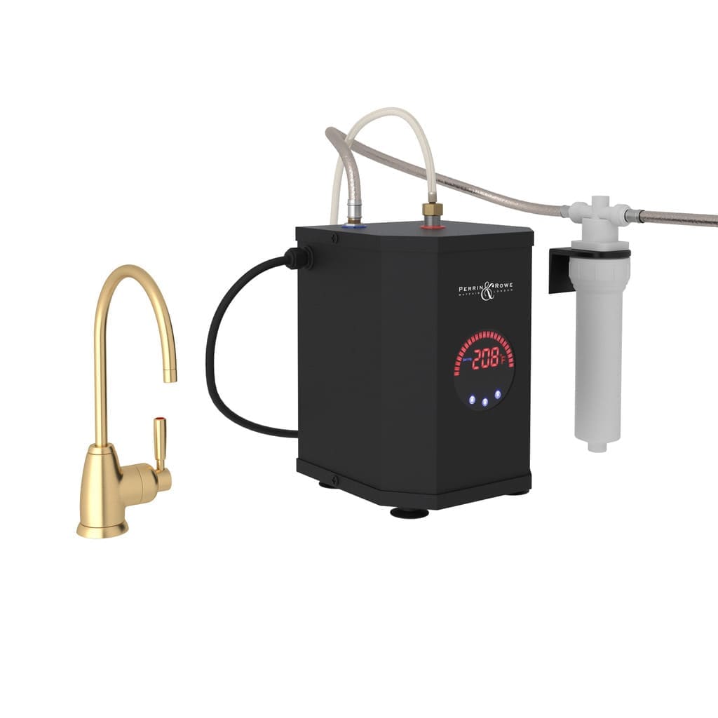Rohl U.KIT1347LS-SEG-2 Holborn C-Spout Hot Water Faucet Tank & Filter Kit - Satin English Gold With Metal Lever Handle