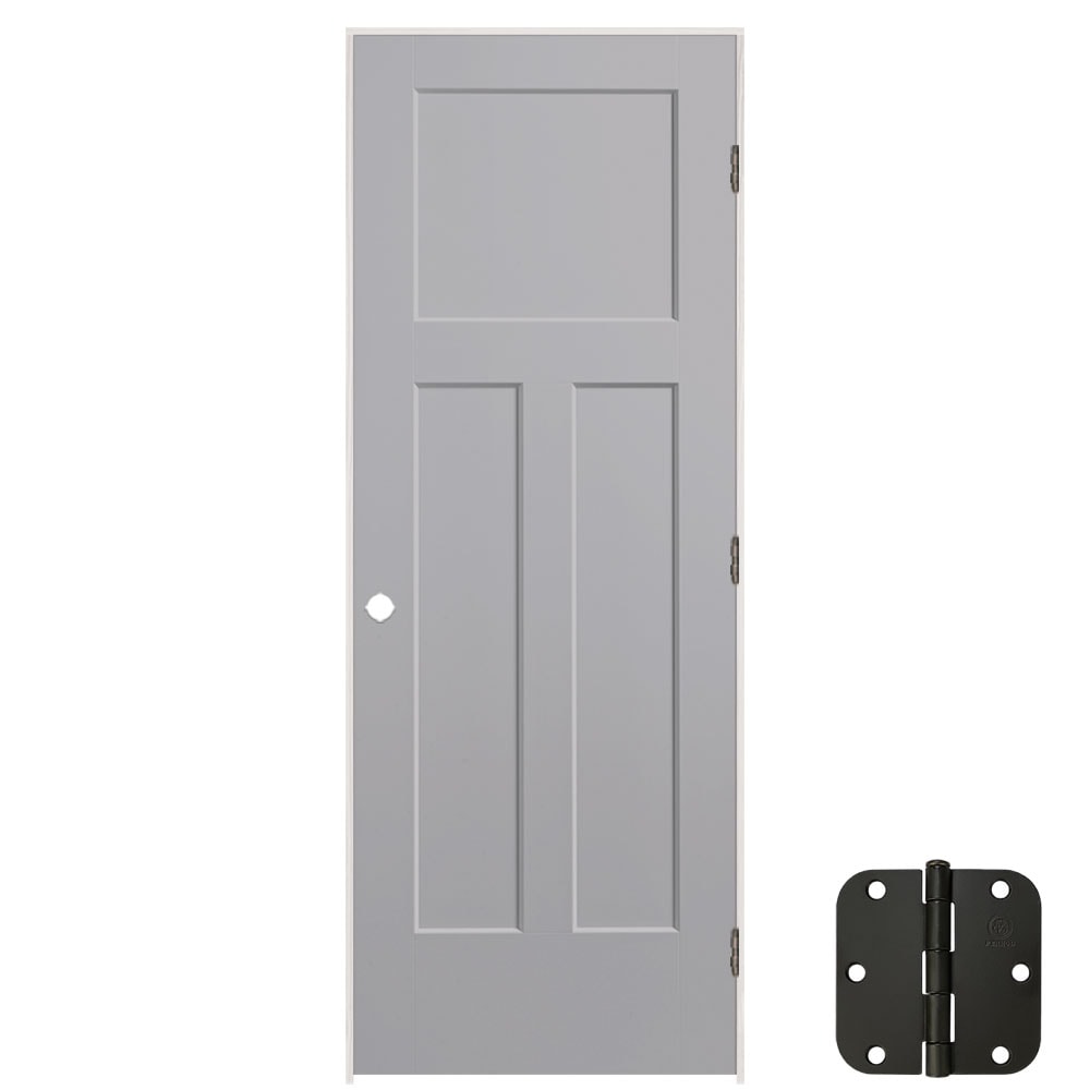 Masonite 5071393 28-in x 80-in Driftwood Solid core 3-panel craftsman Left hand Smooth Prefinished Molded composite Flat Jamb Single Prehung Interior Door