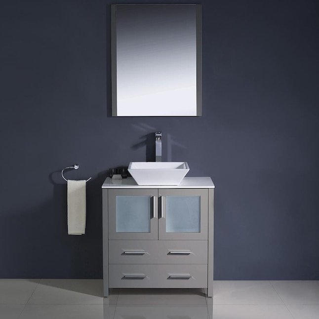 Gray Single Sink Bathroom Vanity With, 30 Gray Vanity With Vessel Sink