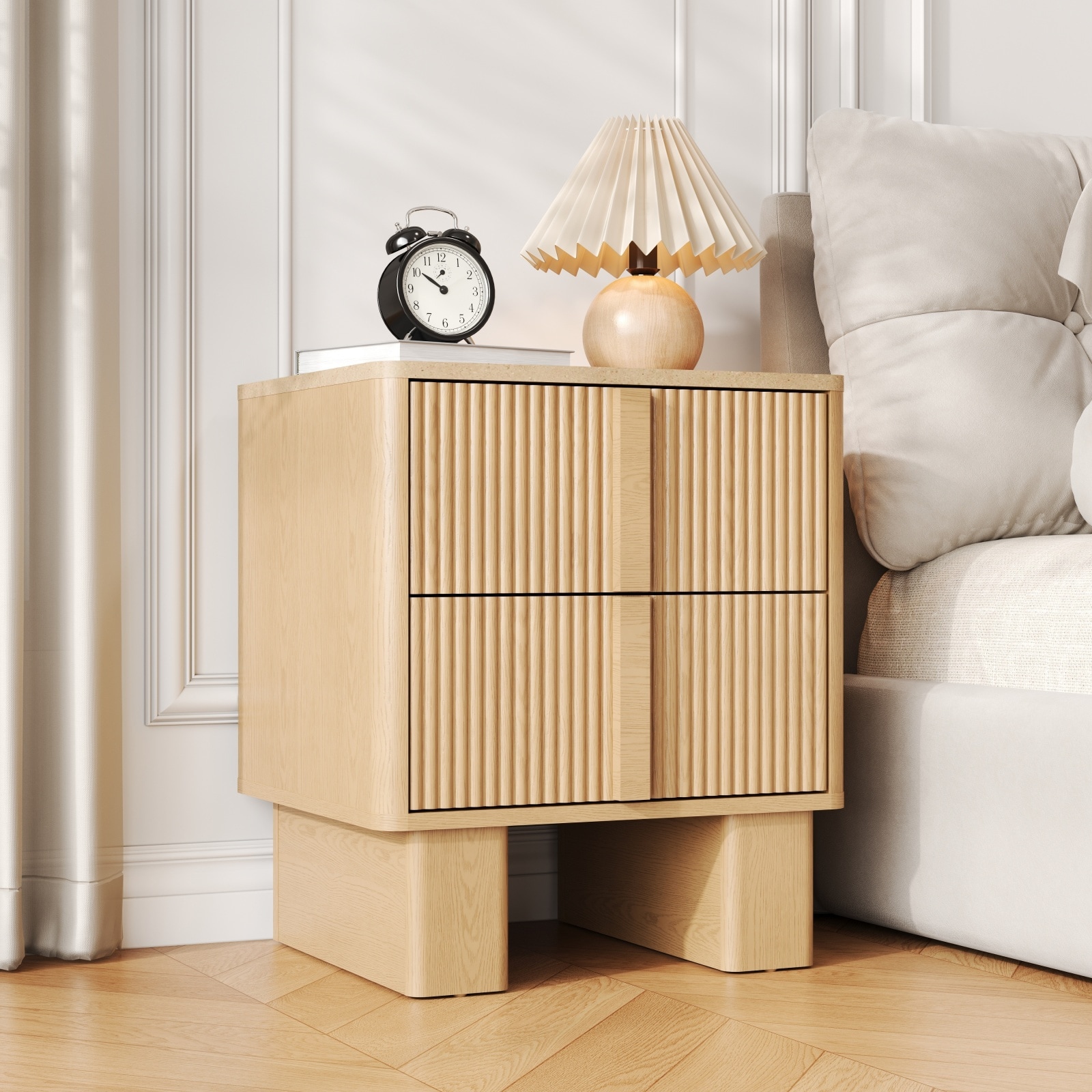 Tinyhomie Curved Bedside Table with 3D Wave-Shaped Grooves Marble ...