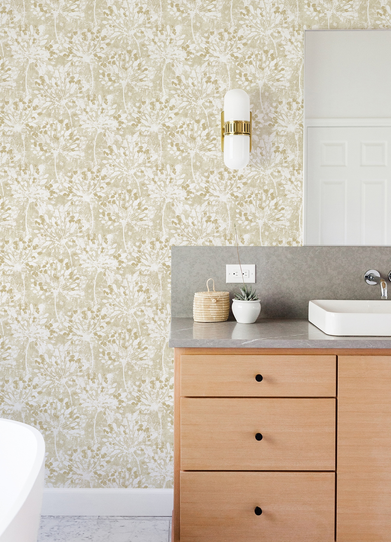 Dori Gold and White Painterly Floral Non-Woven Wallpaper