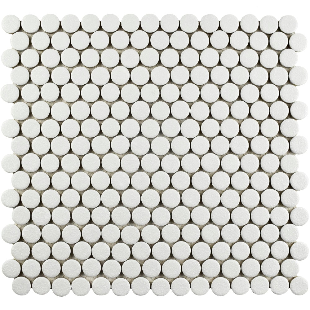 Affinity Tile FKOMPR90 Hudson Penny Round Crystalline White 12-in x 13-in Glossy Porcelain Stone look Penny round Mosaic Floor and Wall Tile ( 10.7-sq ft Carton )