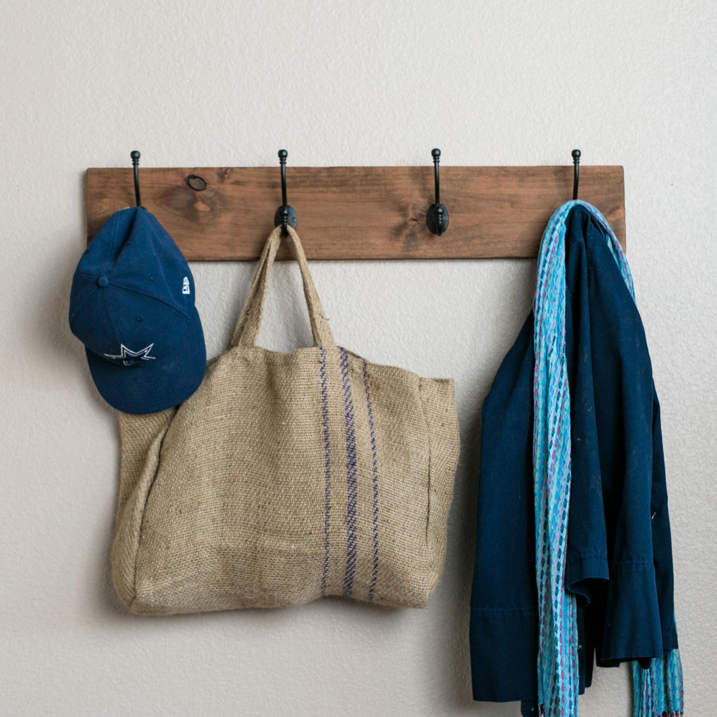 TURDORIA 4-Pack Wood Wall Hooks for Hanging - Decorative Mounted Hooks for Towel Heavy Duty Coats - Robe, Backpack (Walnut)