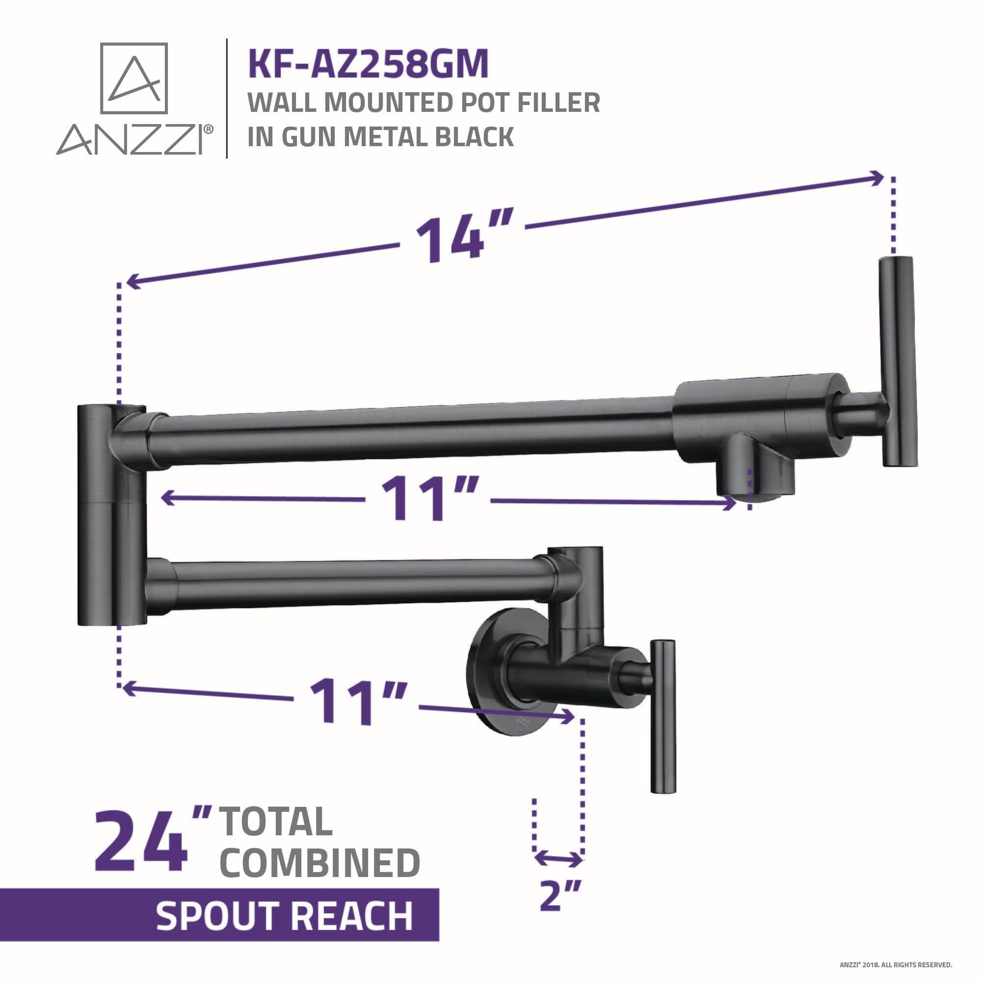 ANZZI Braccia Gunmetal Black Single Handle Wall-mount Pot Filler