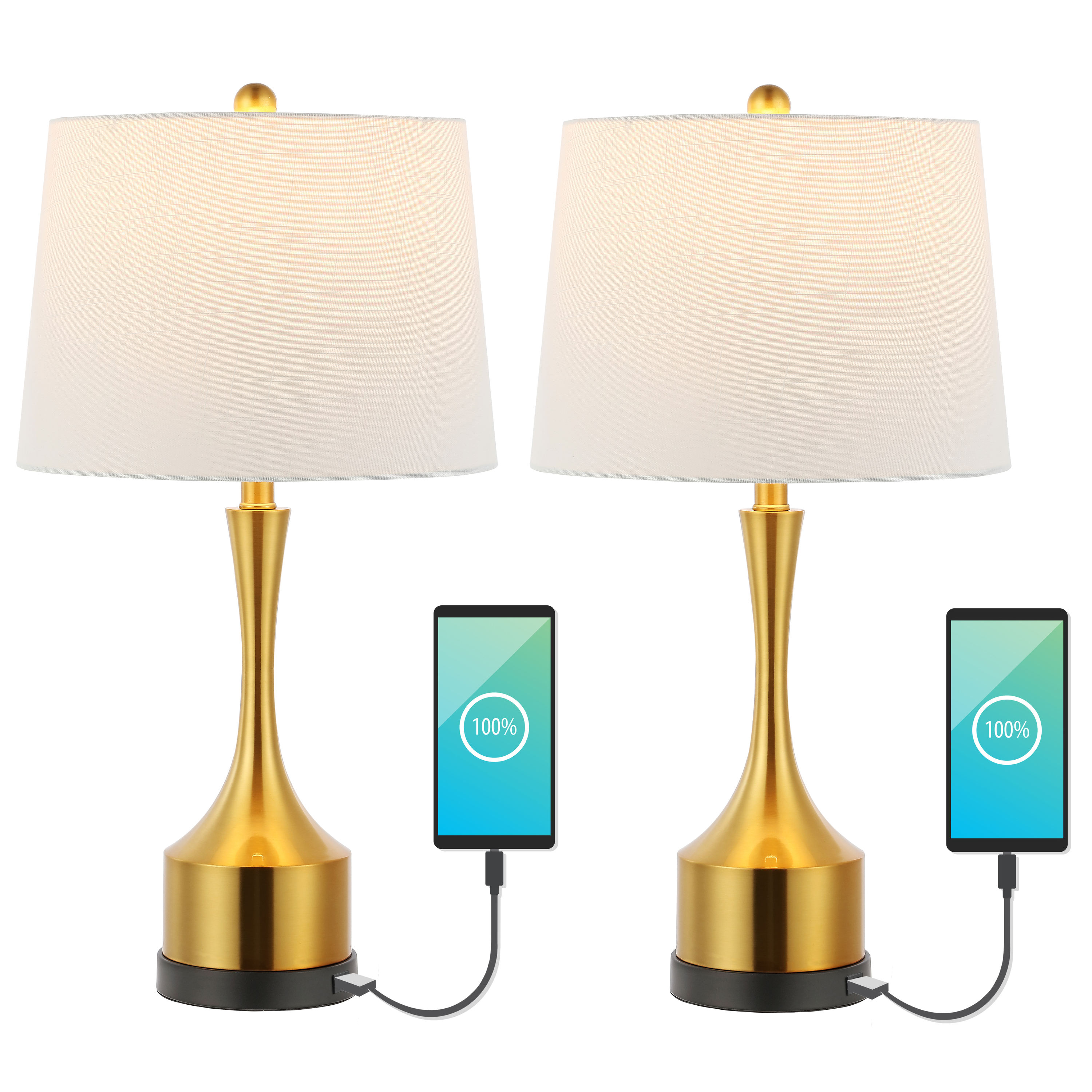 JONATHAN Y Carson Rechargeable Cordless 12.75-in Brass Gold LED Stick Table  Lamp with Glass Shade