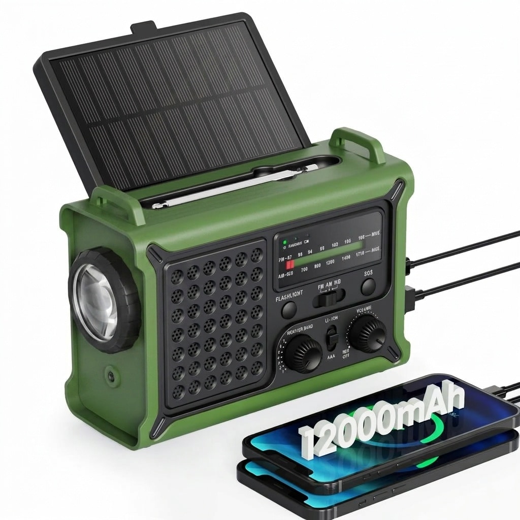 Etokfoks  5W Monocrystalline Solar Panel Emergency Weather Radio with Hand Crank AM FM NOAA LED Light SOS Phone Charger