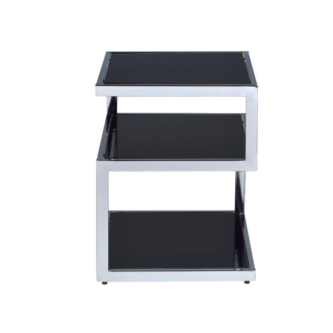 Alysa 16'' Black Glass & Stainless Steel 3-Tier End Table