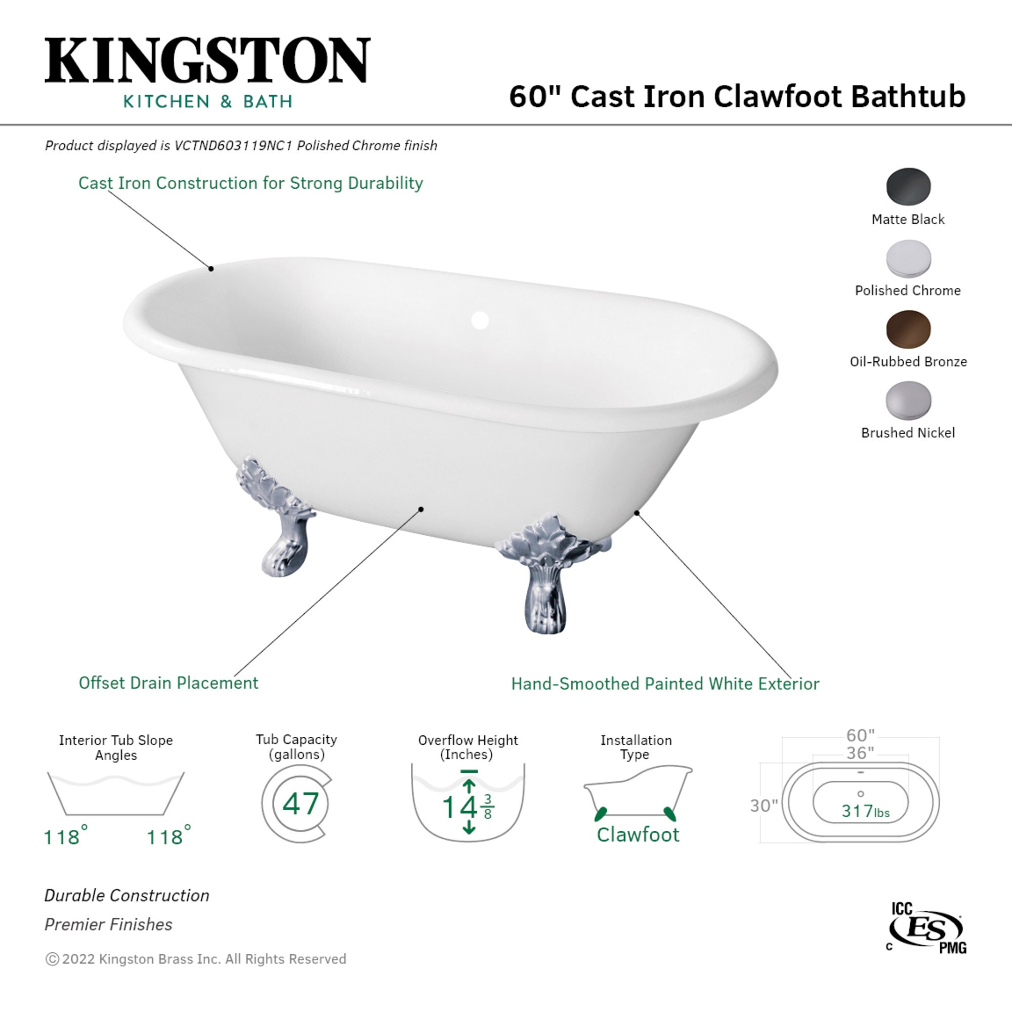 Kingston Brass UVCTND603119NC1 bathtubs - View #3