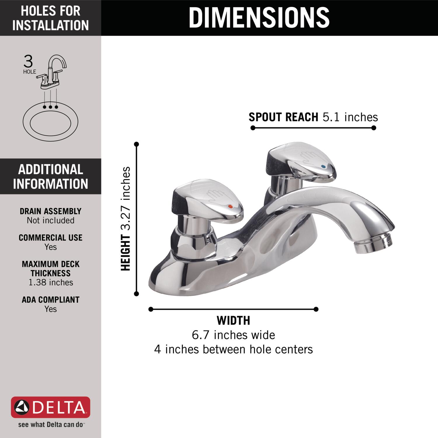 Delta Commercial Chrome 4in centerset 2handle Bathroom Sink Faucet in