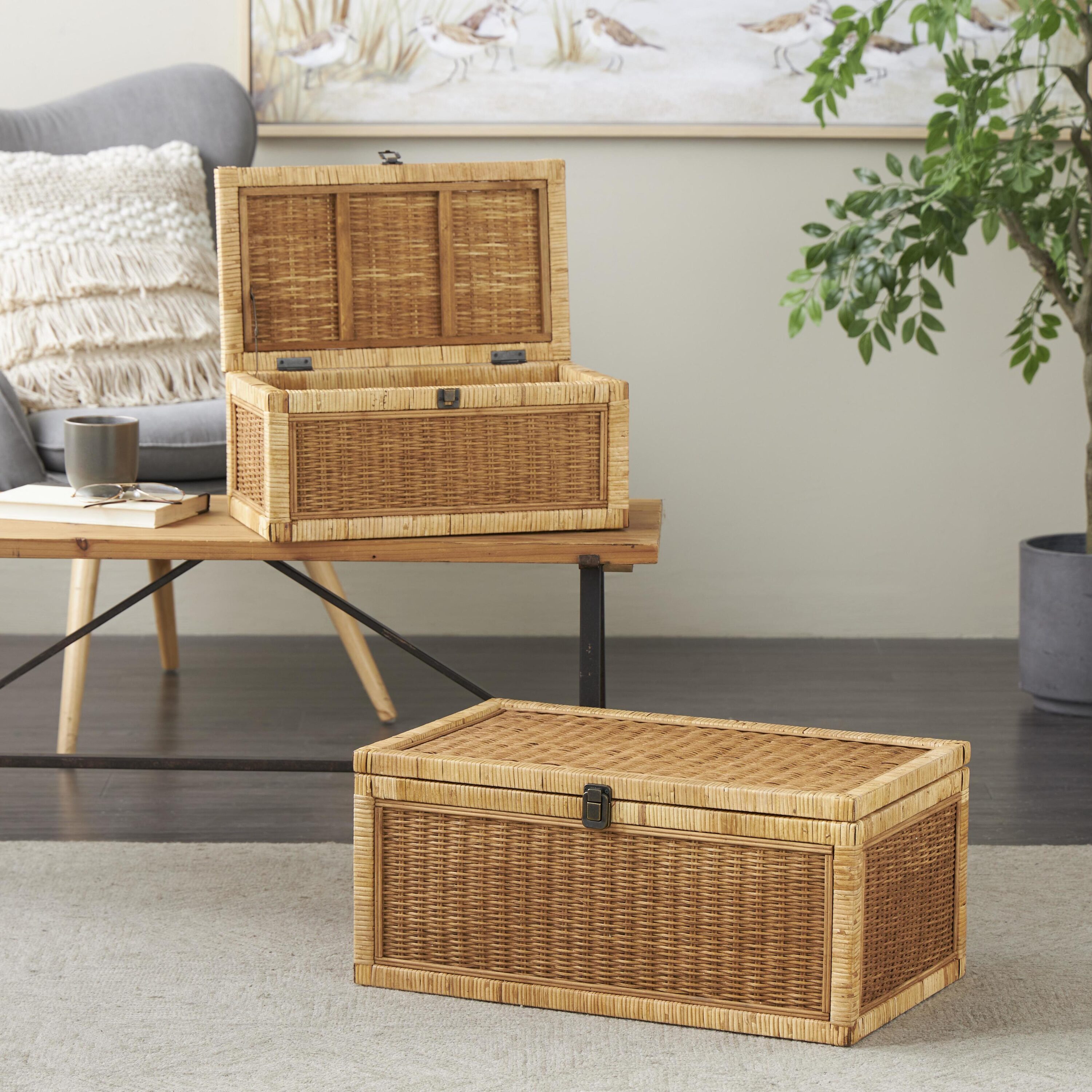 Handmade Natural Wood Rectangular Lidded Storage Box Set