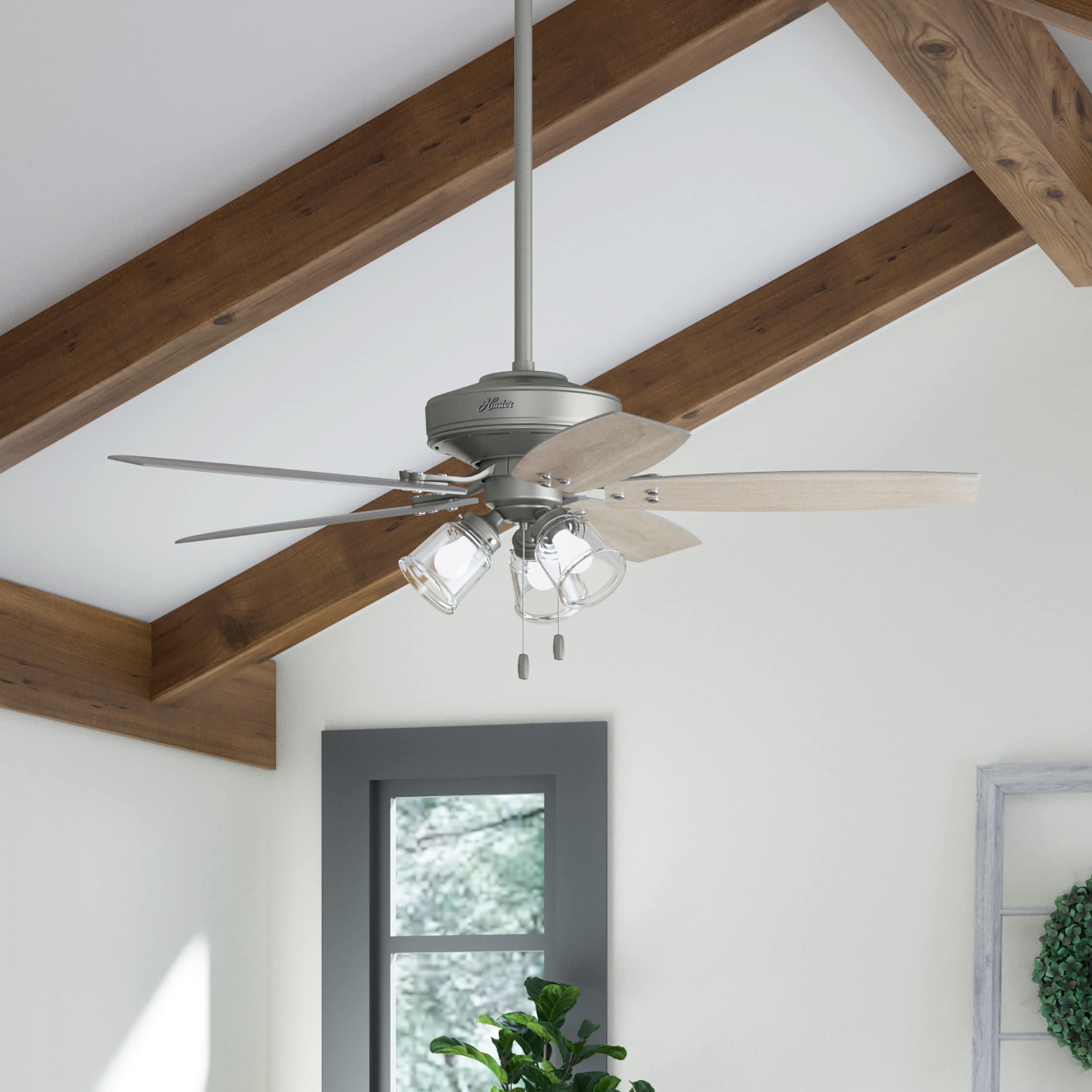 Hunter Hildebrand 52-in Matte Silver Indoor Ceiling Fan with Light (5-Blade)