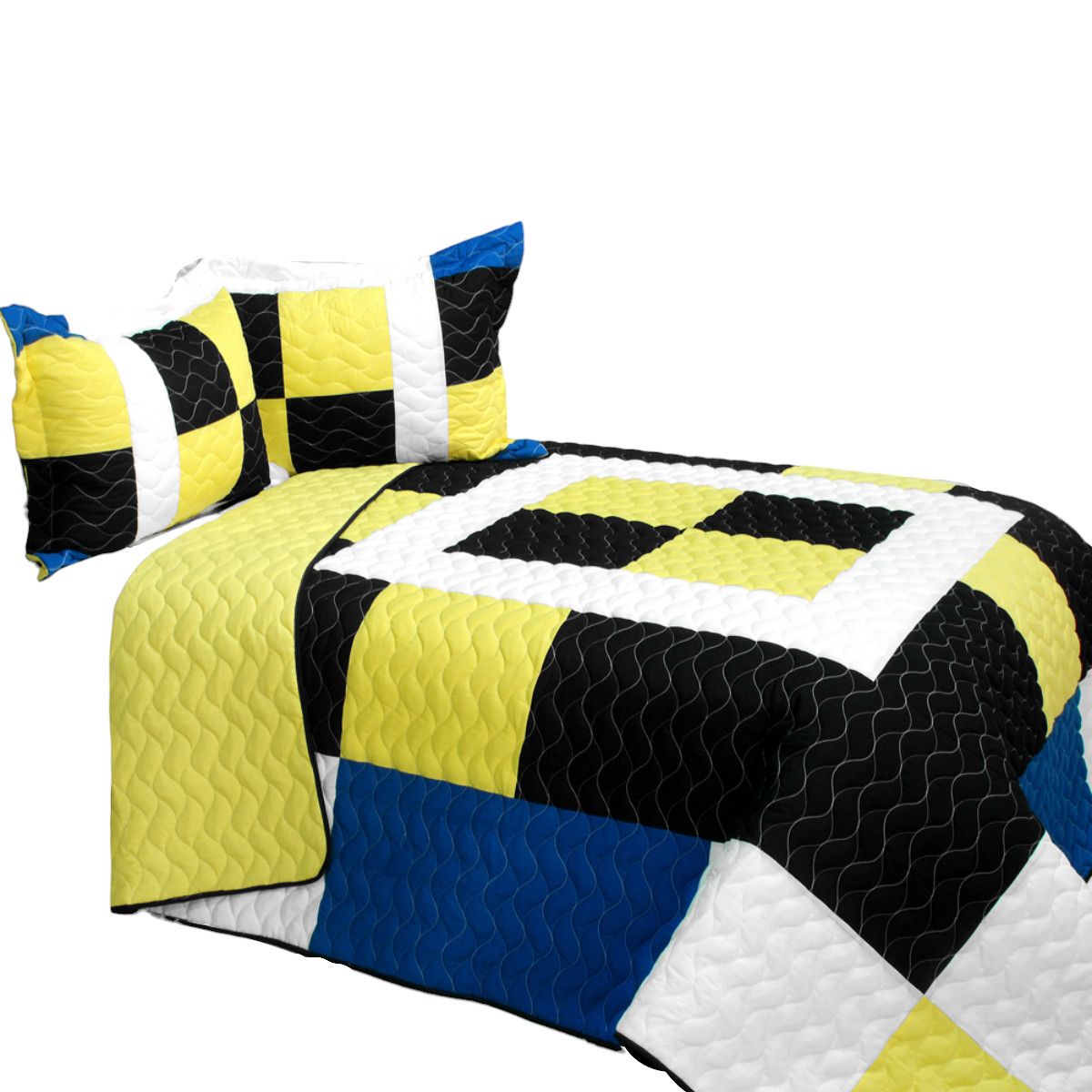Slickblue 3 Piece Reversible Patchwork Vermicelli Quilted Bedding Quilt Set Multicolor Full/Queen TC Fabric Quilt Set for Bedroom or Guest Room