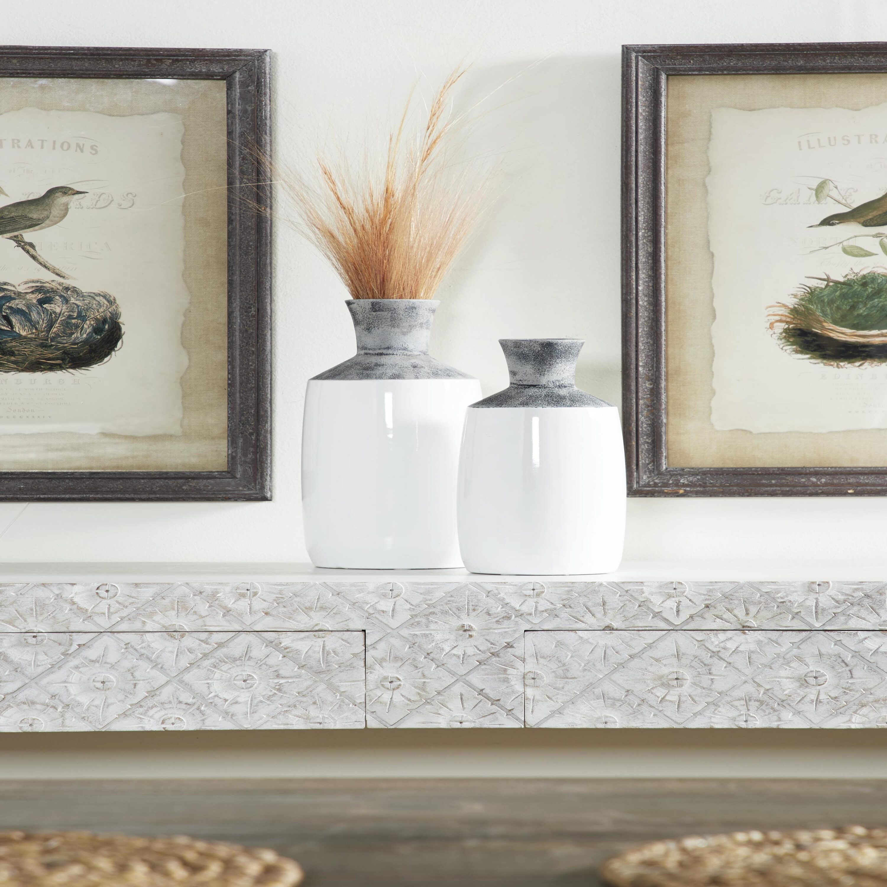 The Novogratz 38674 2 -Pack White Stone Coastal Vase