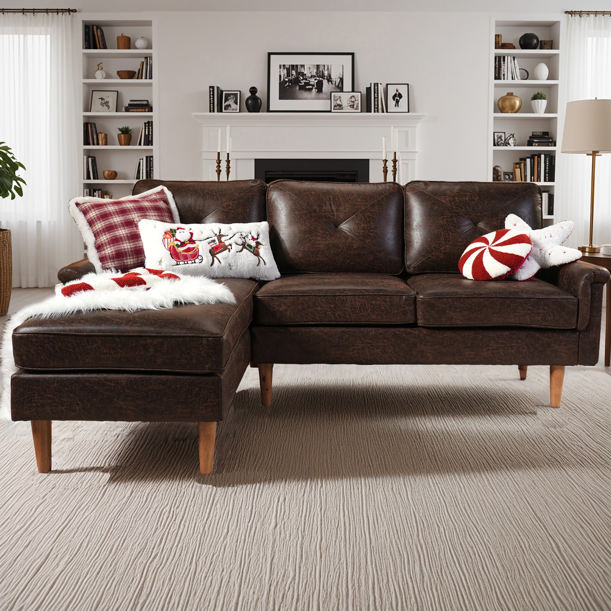weaxty HMBNOPL800 84.61-in Modern Dark Brown Suede Suede Sofa