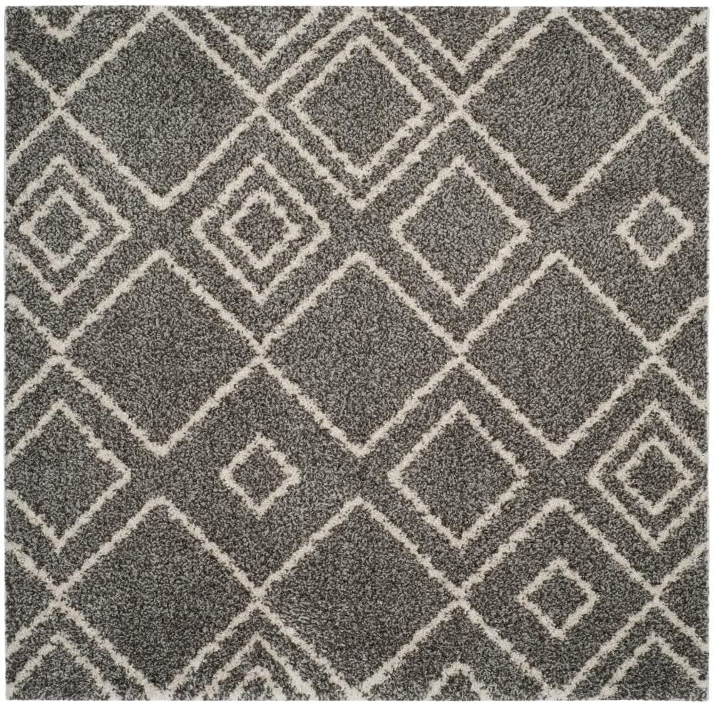 Safavieh ASG744B-7SQ Arizona Nettie Shag 7 x 7 (ft) Loomed Polyester/Polypropylene Brown/Ivory Square Indoor Geometric Mid-Century Modern Area rug