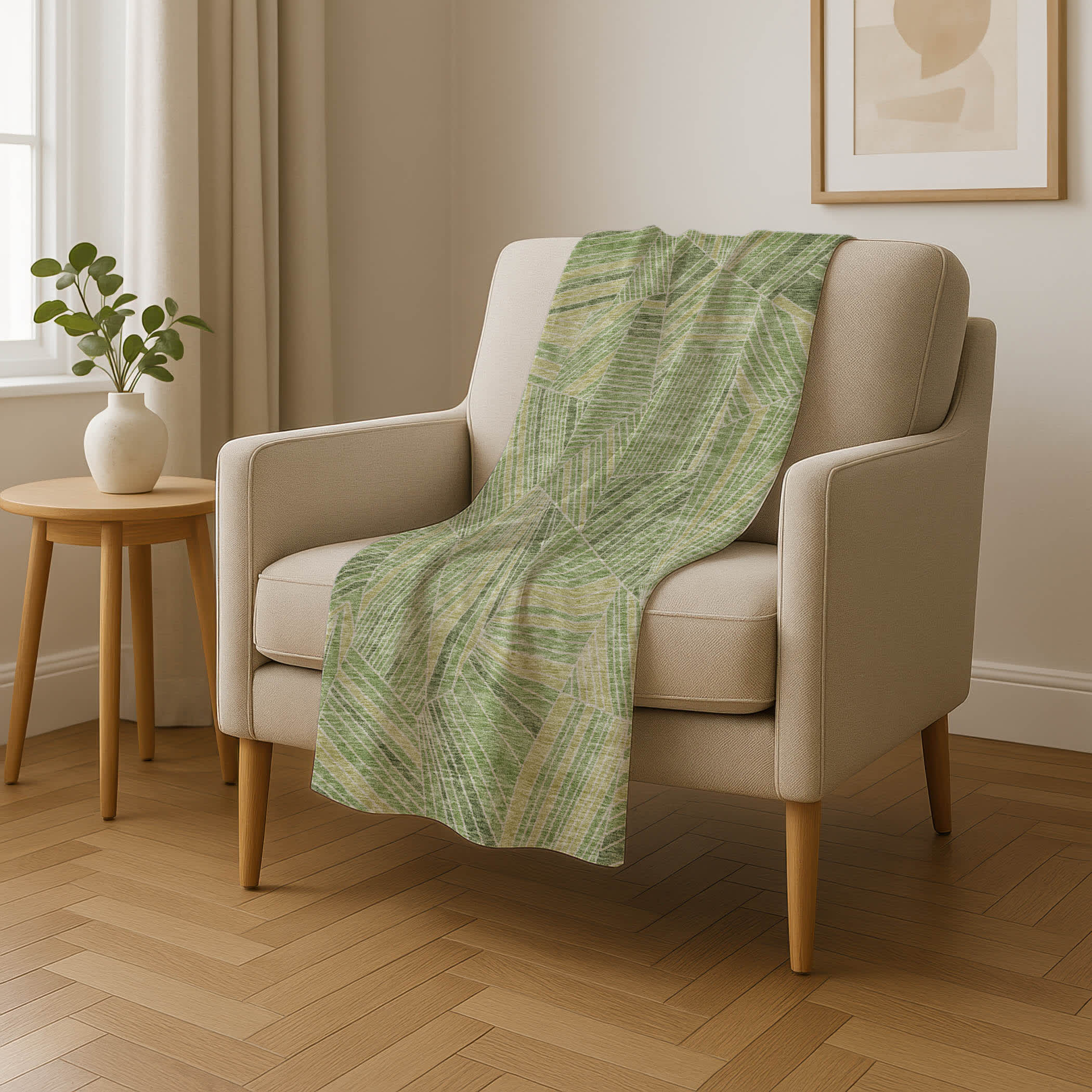 Premium Machine Washable Addison ASB915 Green 50 x 70 inches Sherpa Throw Blanket