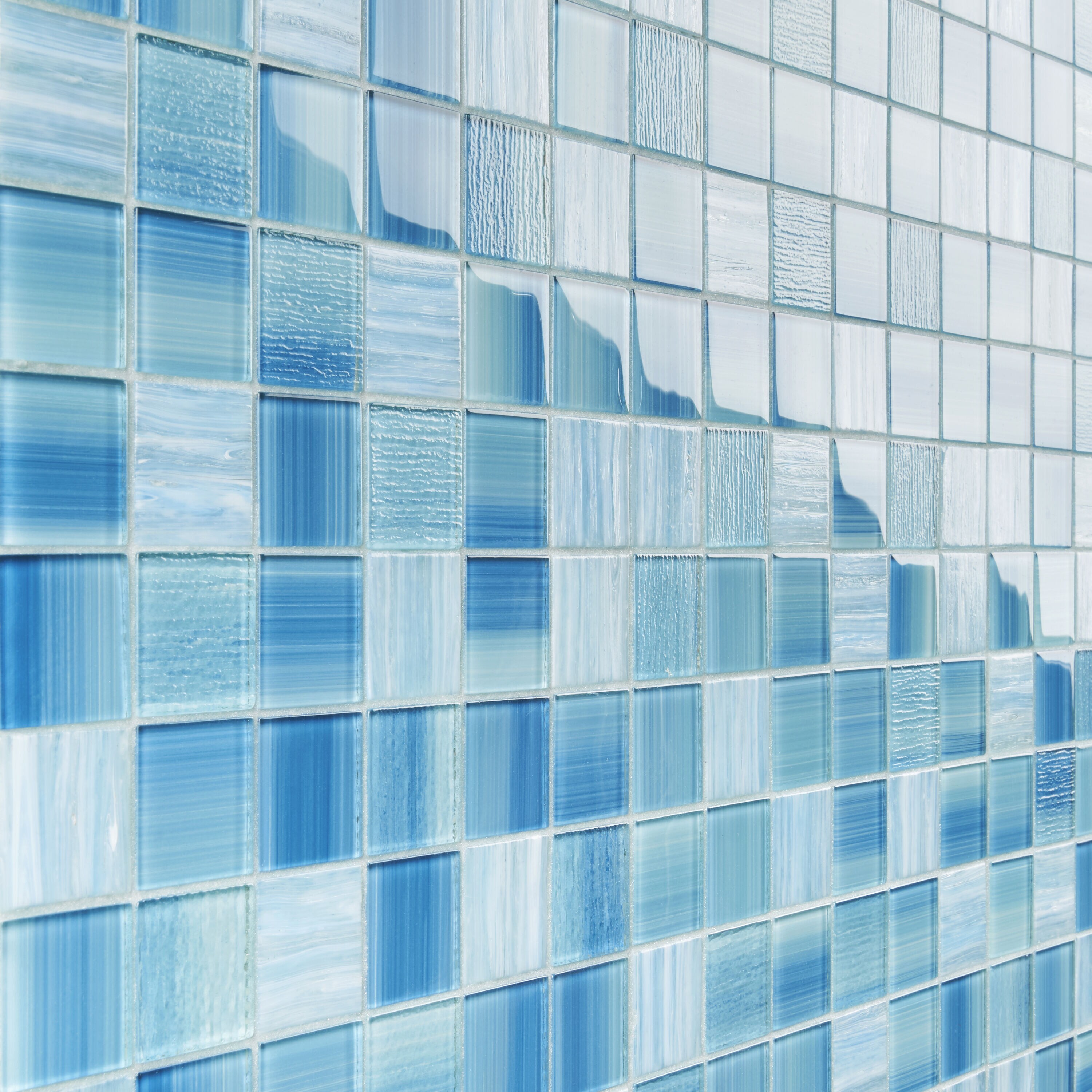 Toluca Teal Polished Glass Mosaic Tile 12'' x 12''