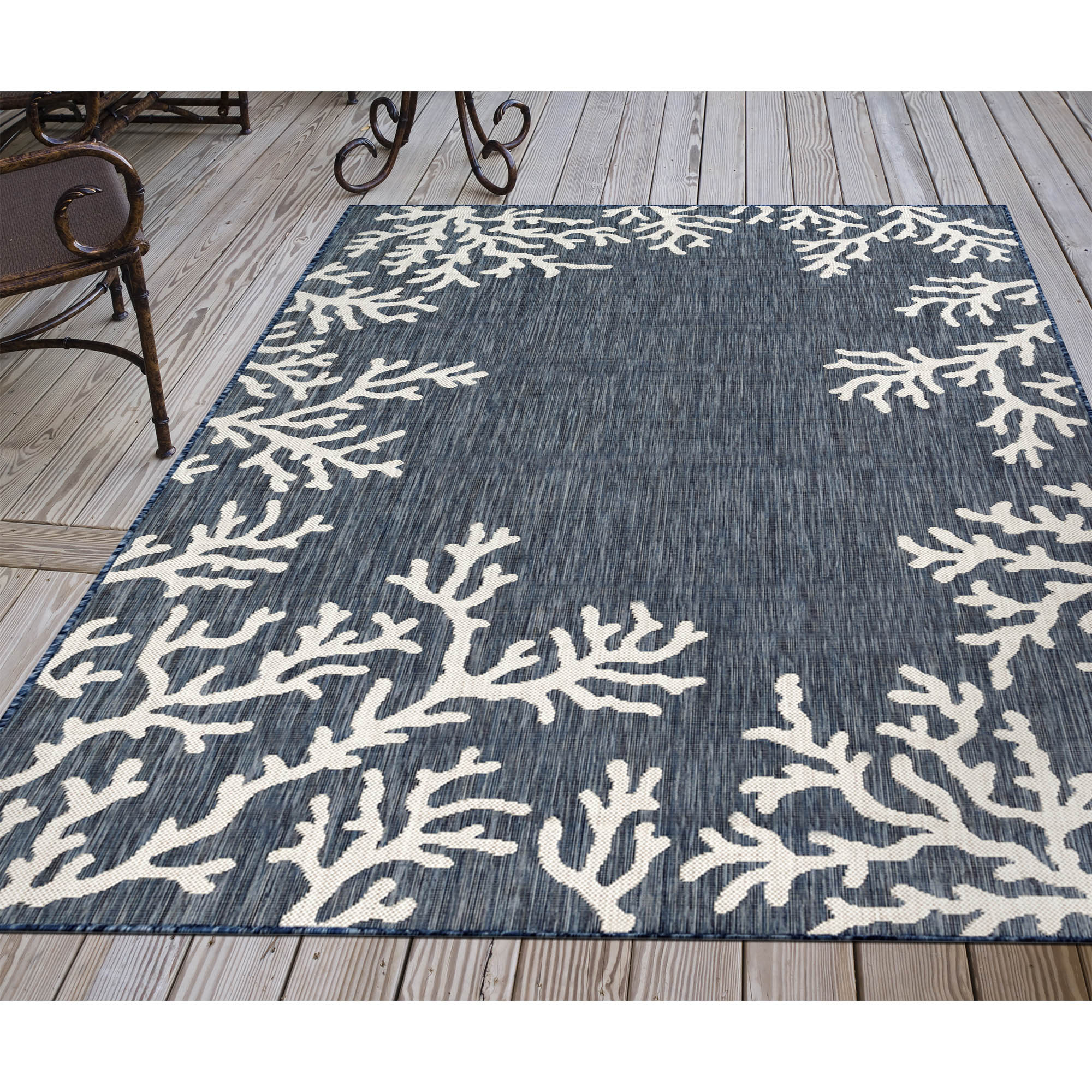 Liora Manne CRE80844833 Carmel 8 x 10 (ft) Polypropylene Navy Rectangular Indoor/Outdoor Border Coastal Area rug