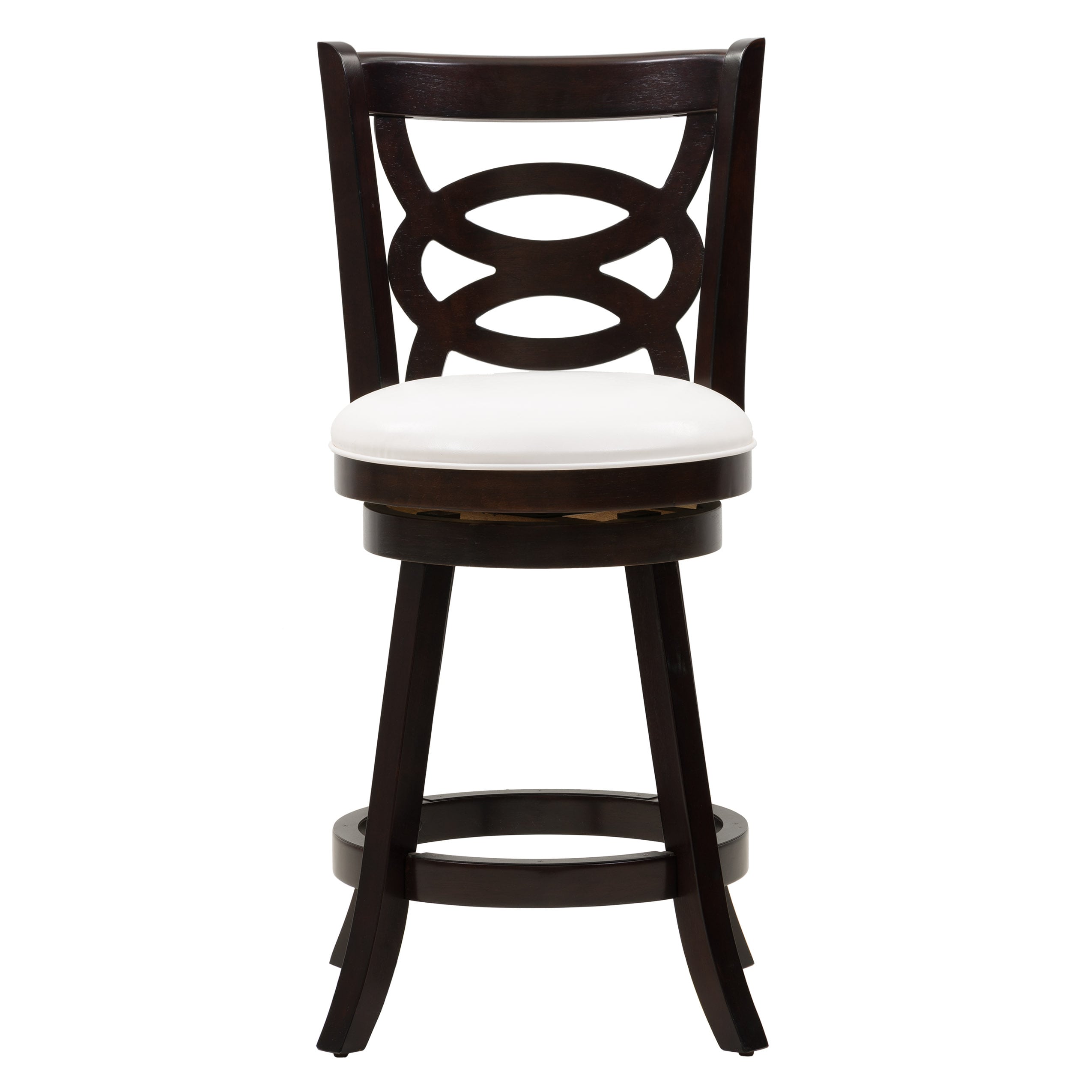 Elegant Woodgrove High Back Swivel Barstool Set, Cappuccino and White