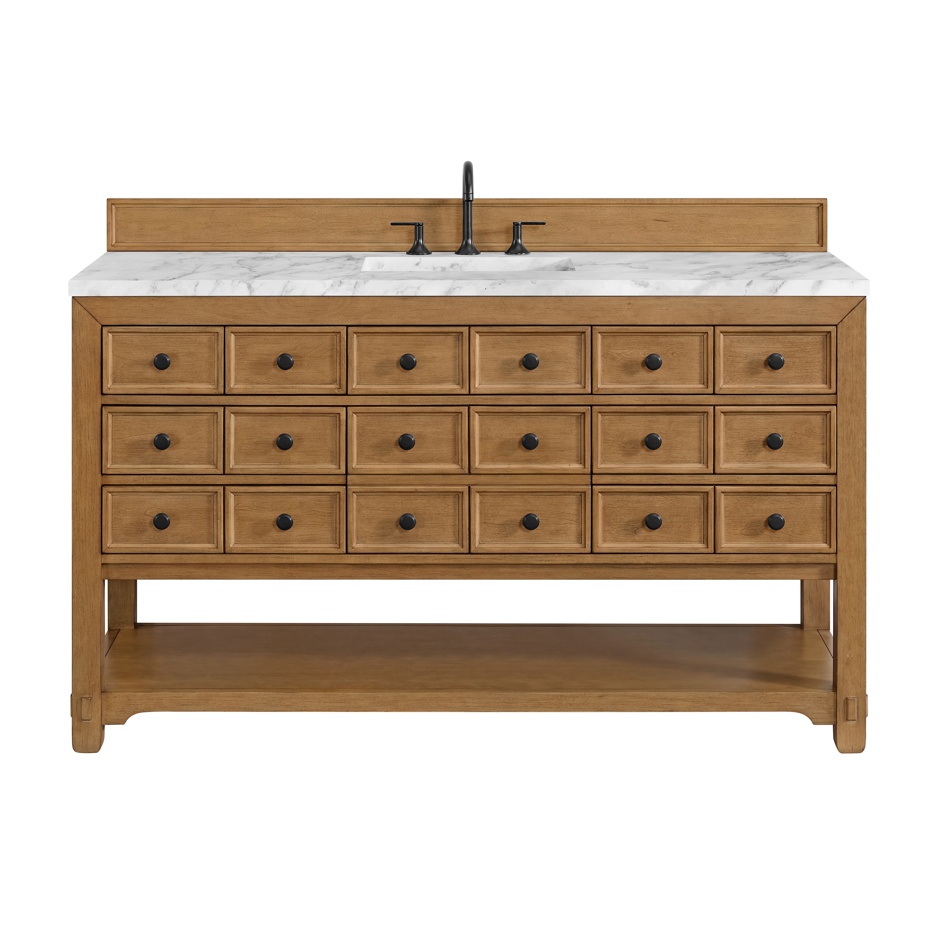 James Martin Vanities 505-V60S-AMB-3CAR Malibu 60-in Amber Birch Undermount Single Sink Bathroom Vanity with Carrara White Marble Top