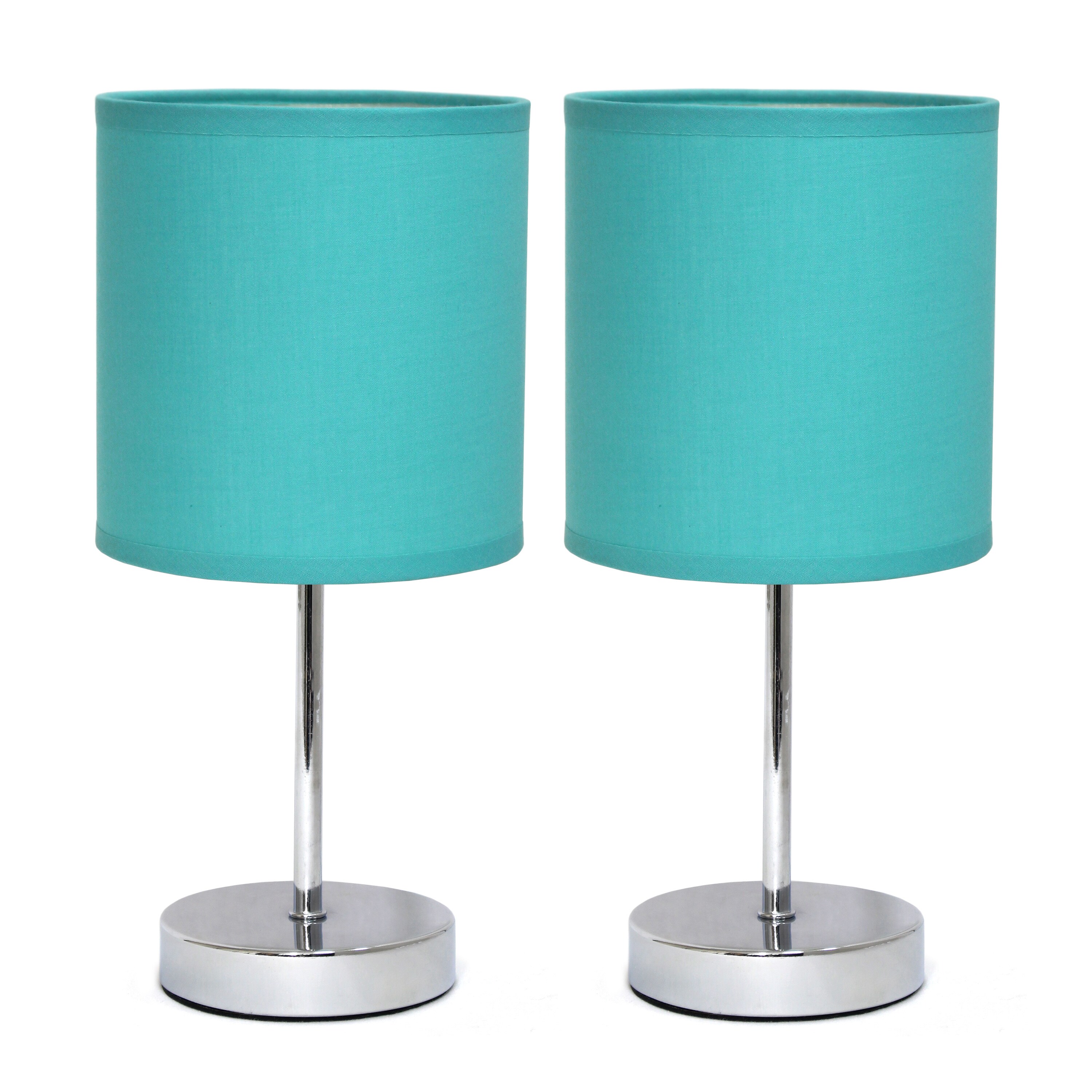 Simple Designs LT1195-BLU-2PK 11.81-inch 2-Pack Subtle Sparkle Basic Chrome Mini Table Lamp Set for Living Room Bedroom Office Blue Shades