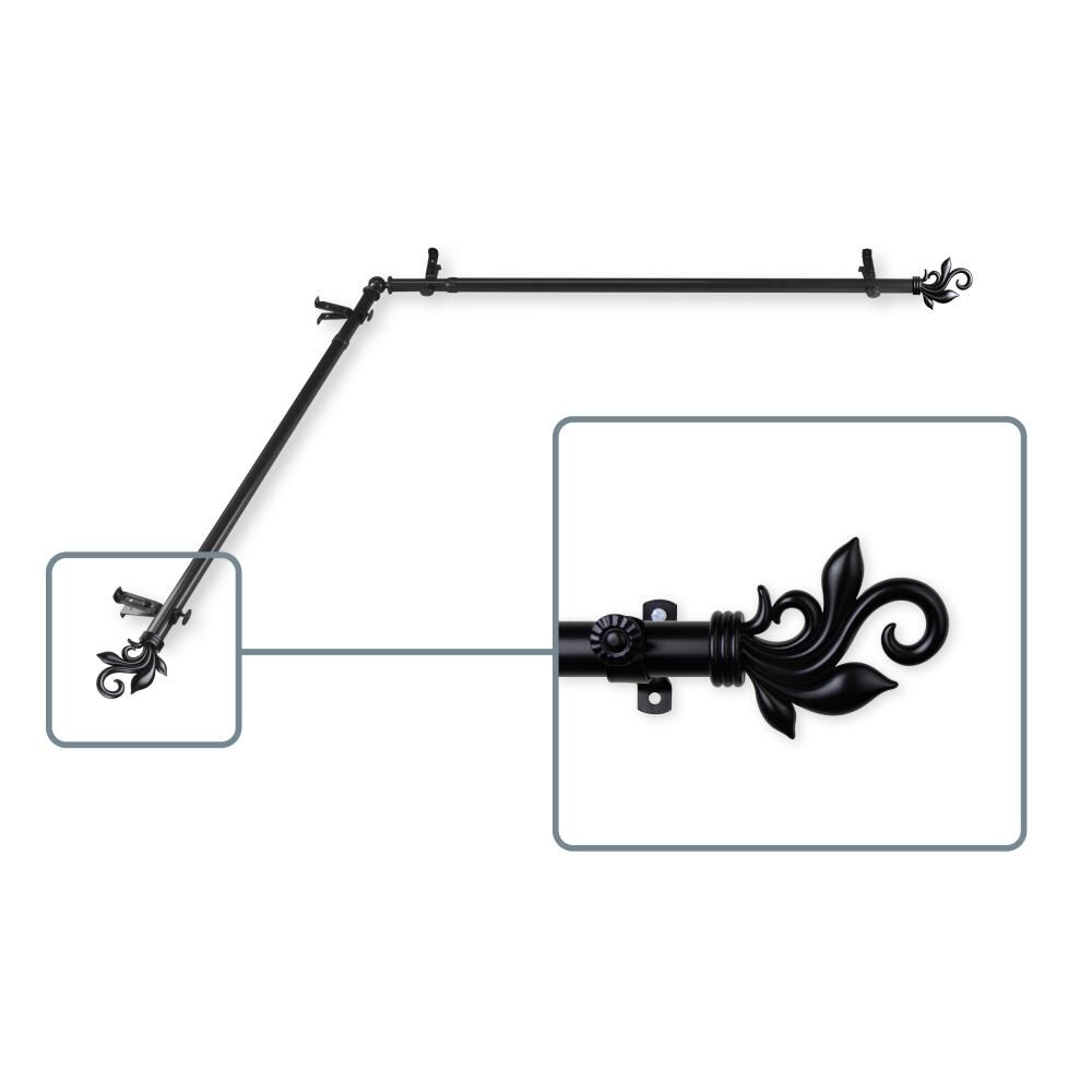 Hart & Harlow L4874-282CR Reba 13/16-in 28-in to 48-in Black Steel Corner curtain rod with Finials