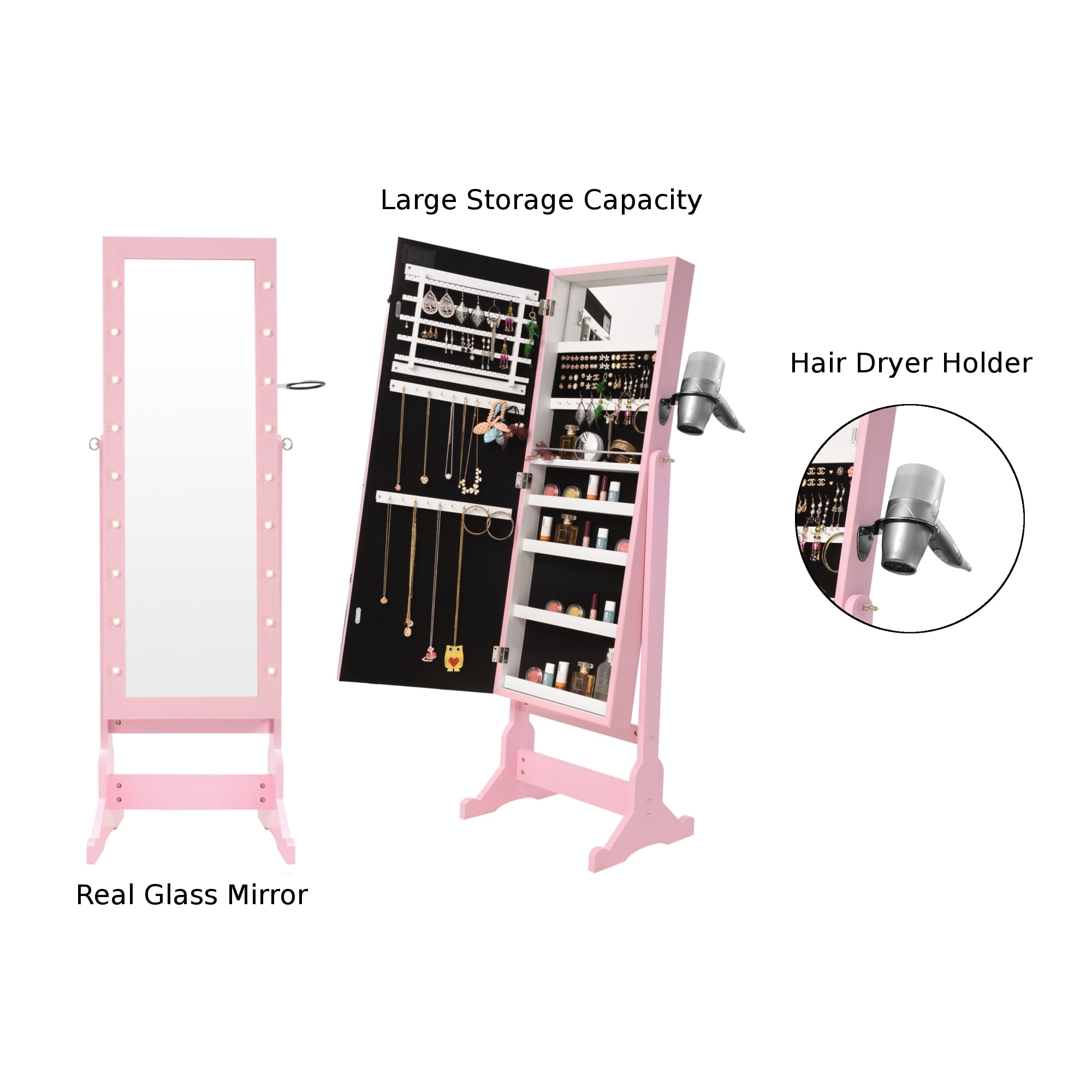 Inspired Home Amelie Blush Cheval Mirror Jewelry Armoire - Lowe's