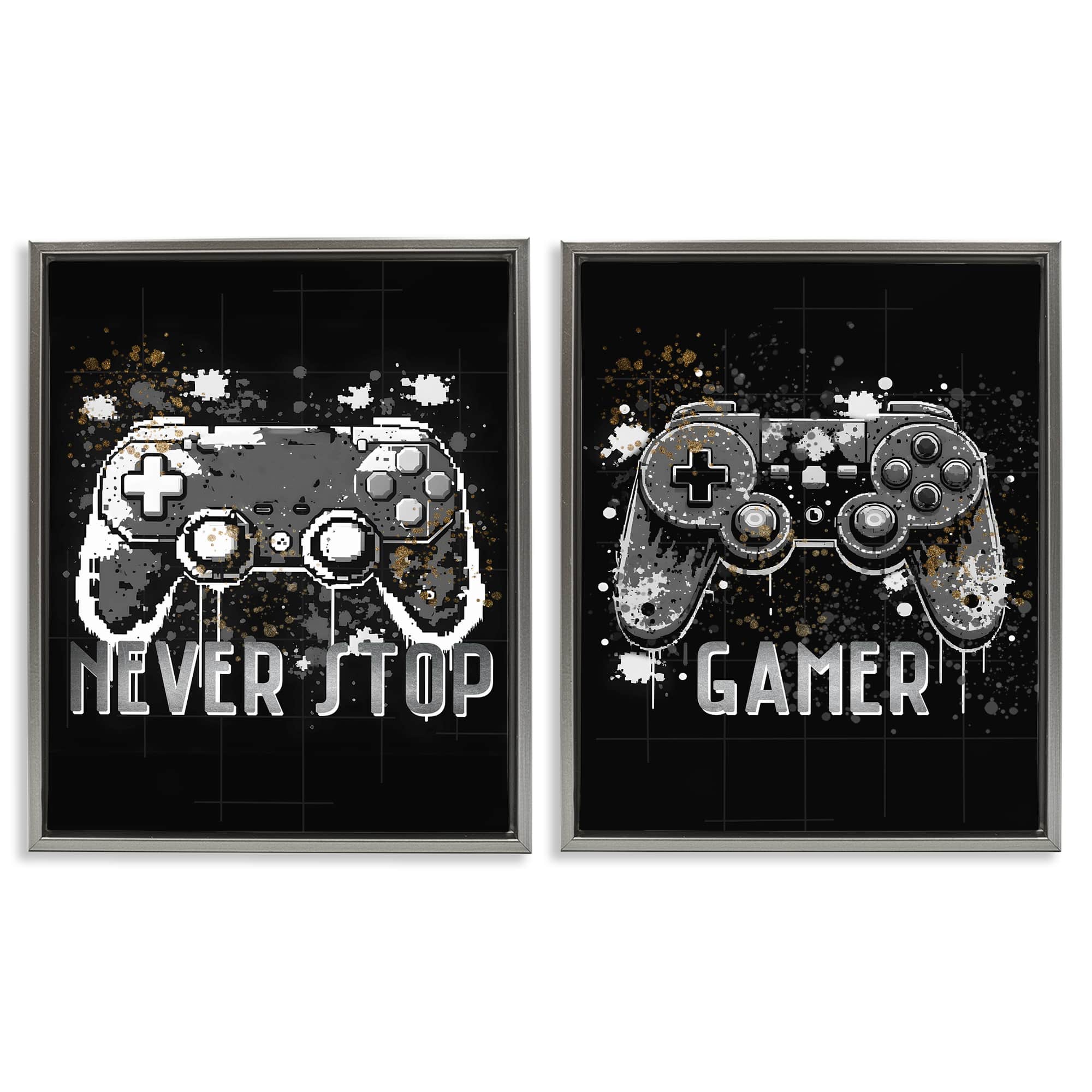 Stupell Industries B2-713-FFL-2PC-16X20 Modern Gamer Controller Phrases 2pc Floating Frame Set design by Kim Allen