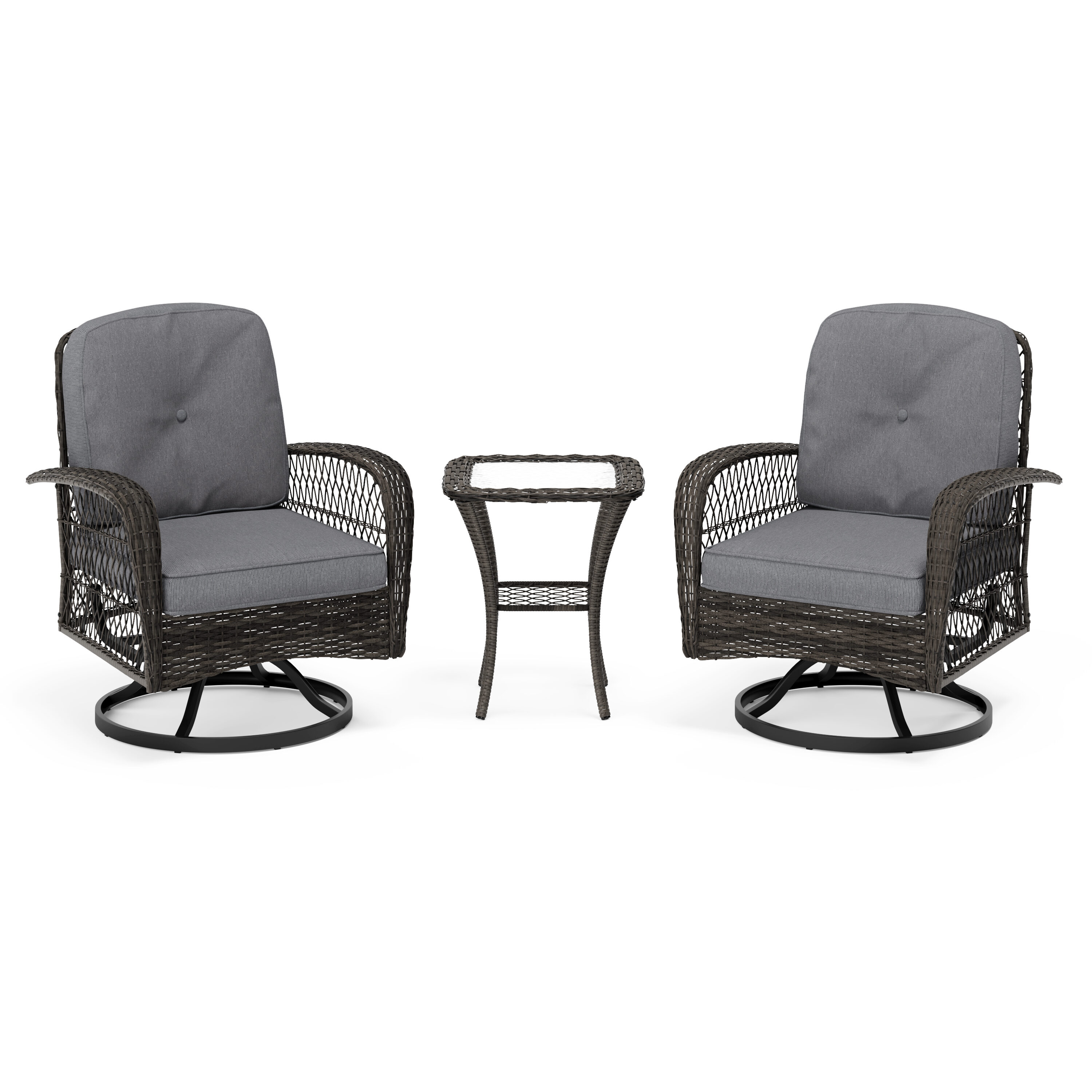 Octans SL2C00077 Abydos 3 -Piece Wicker Patio Conversation Set with Gray Cushions