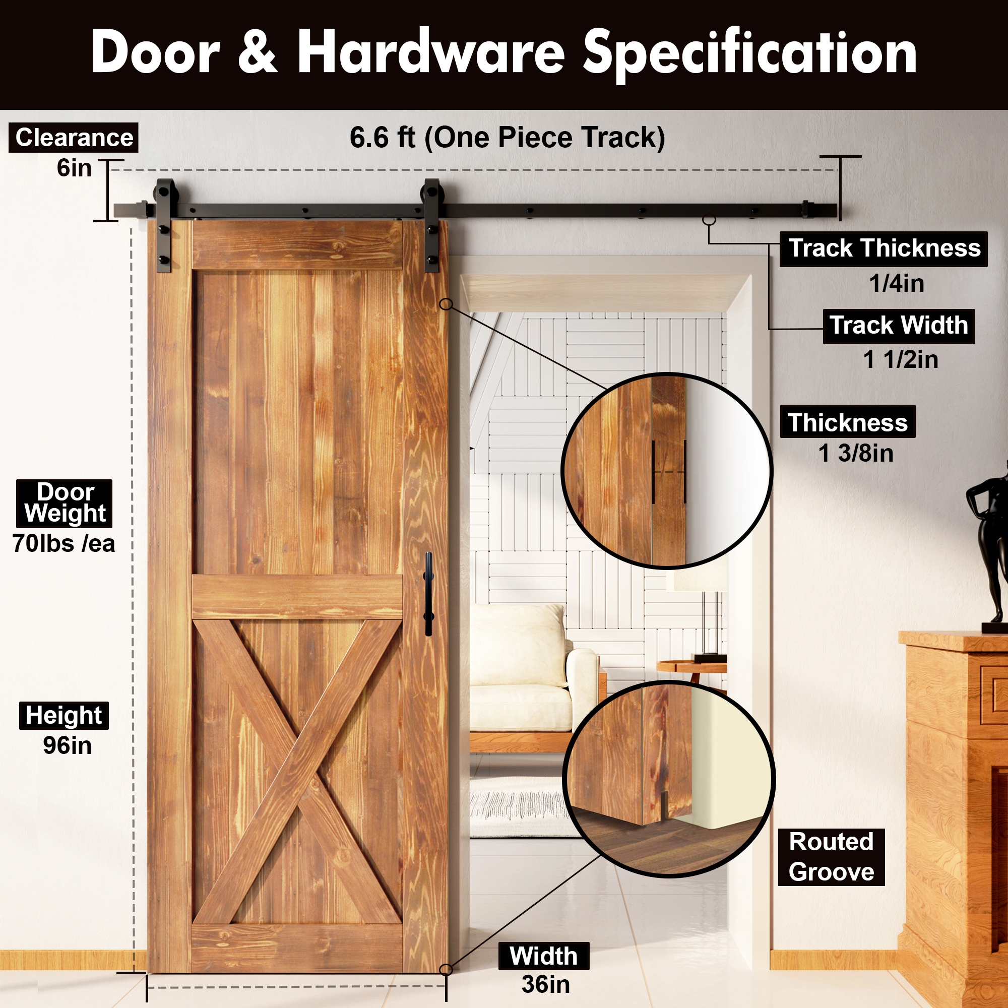 HOMACER YT1TGH079C-3696-X-EA Barn-Doors - View #7