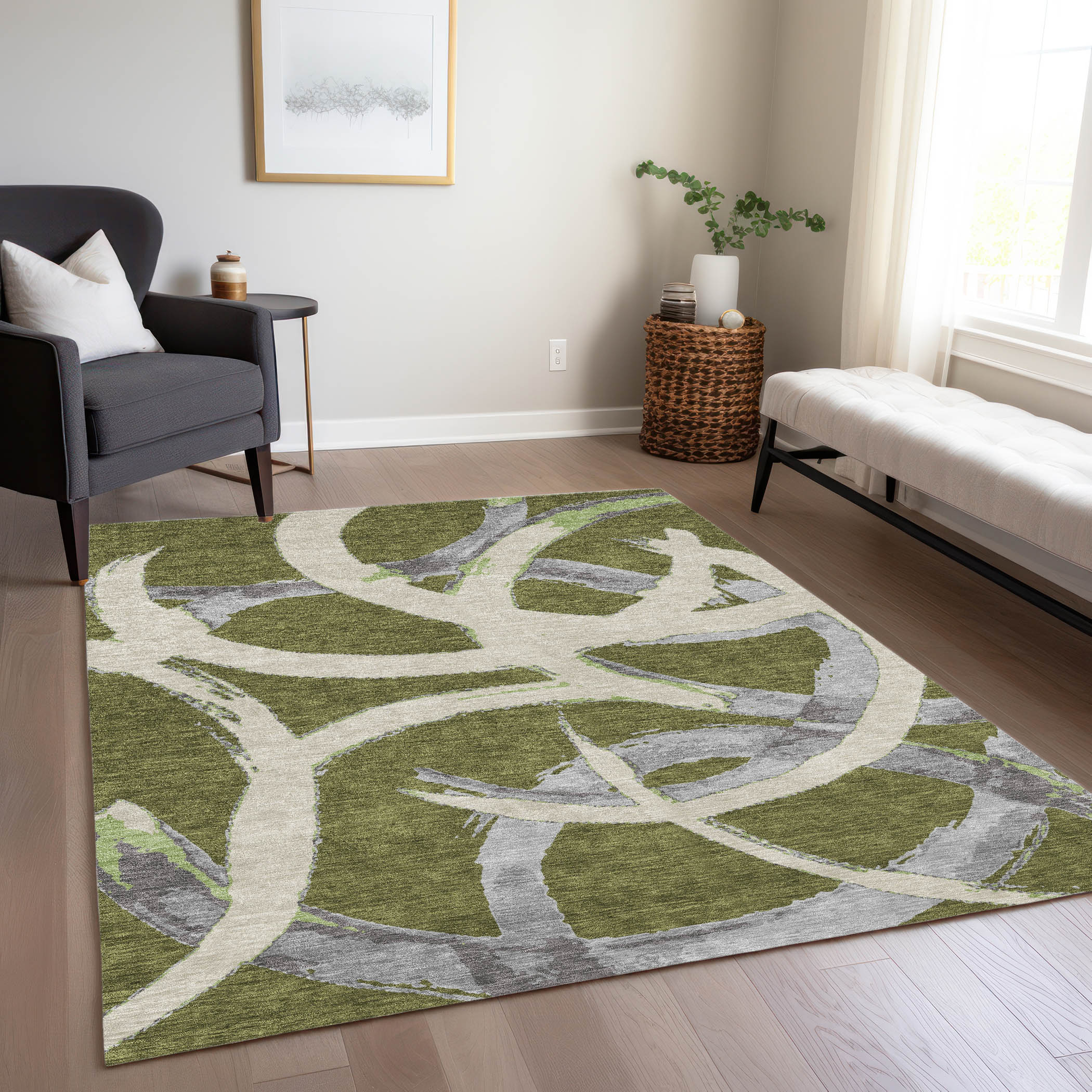 Addison Rugs ACN1022OL8X10 Chantille ACN1022OL 8 x 10 (ft) Polyester Olive Rectangular Indoor/Outdoor Geometric Machine washable Area rug