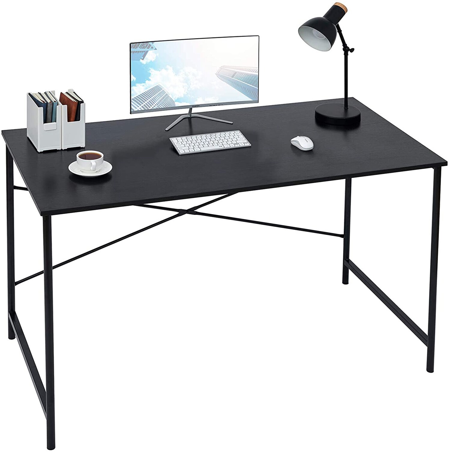 Coavas Computer Desk with Storage, Home Office Desk with Adjustable  Shelves, Simple Style Writing Study Desk with Metal Frame, Modern Design PC  Laptop