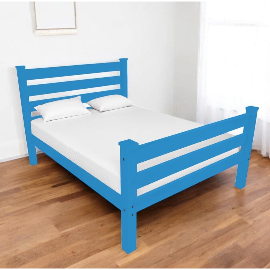HomeRoots - Twin Caribbean Blue Wood Bed Frame with Headboard