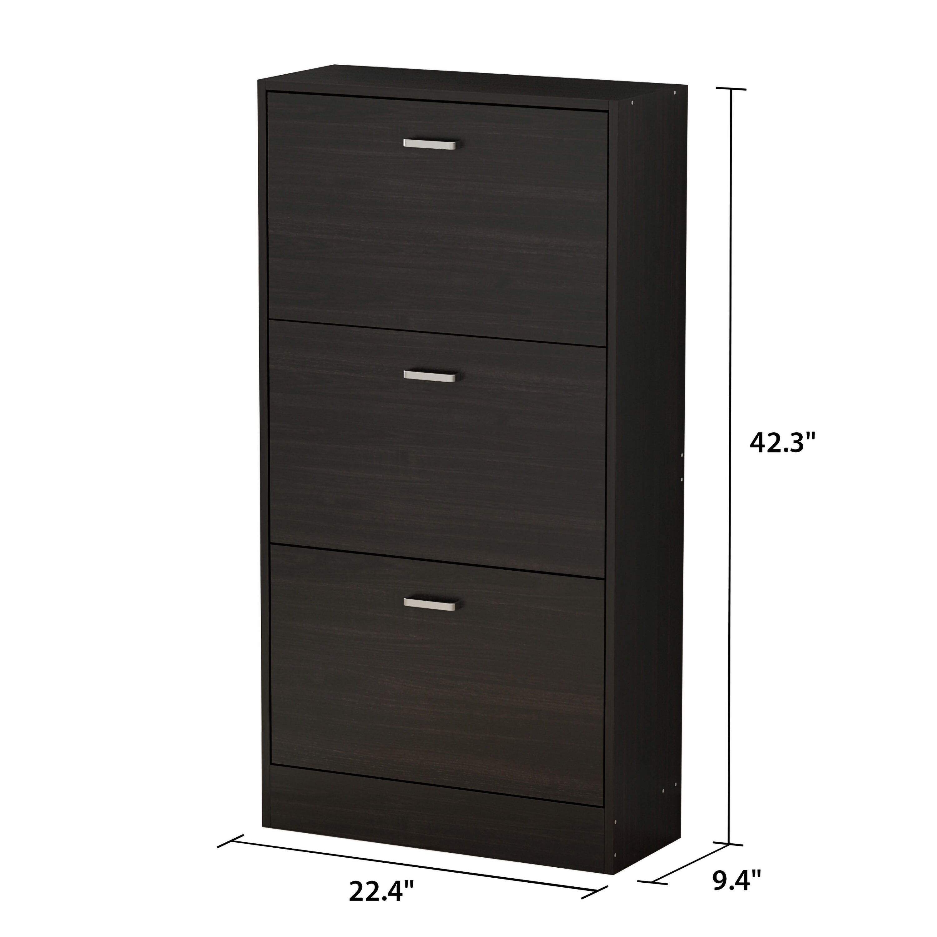 FUFU&GAGA 23.6 in. W x 31.4 in. H Black Wood 2-Drawer Shoe Storage Cabinet with Foldable Compartments Entryway Hallway (12-Pair)