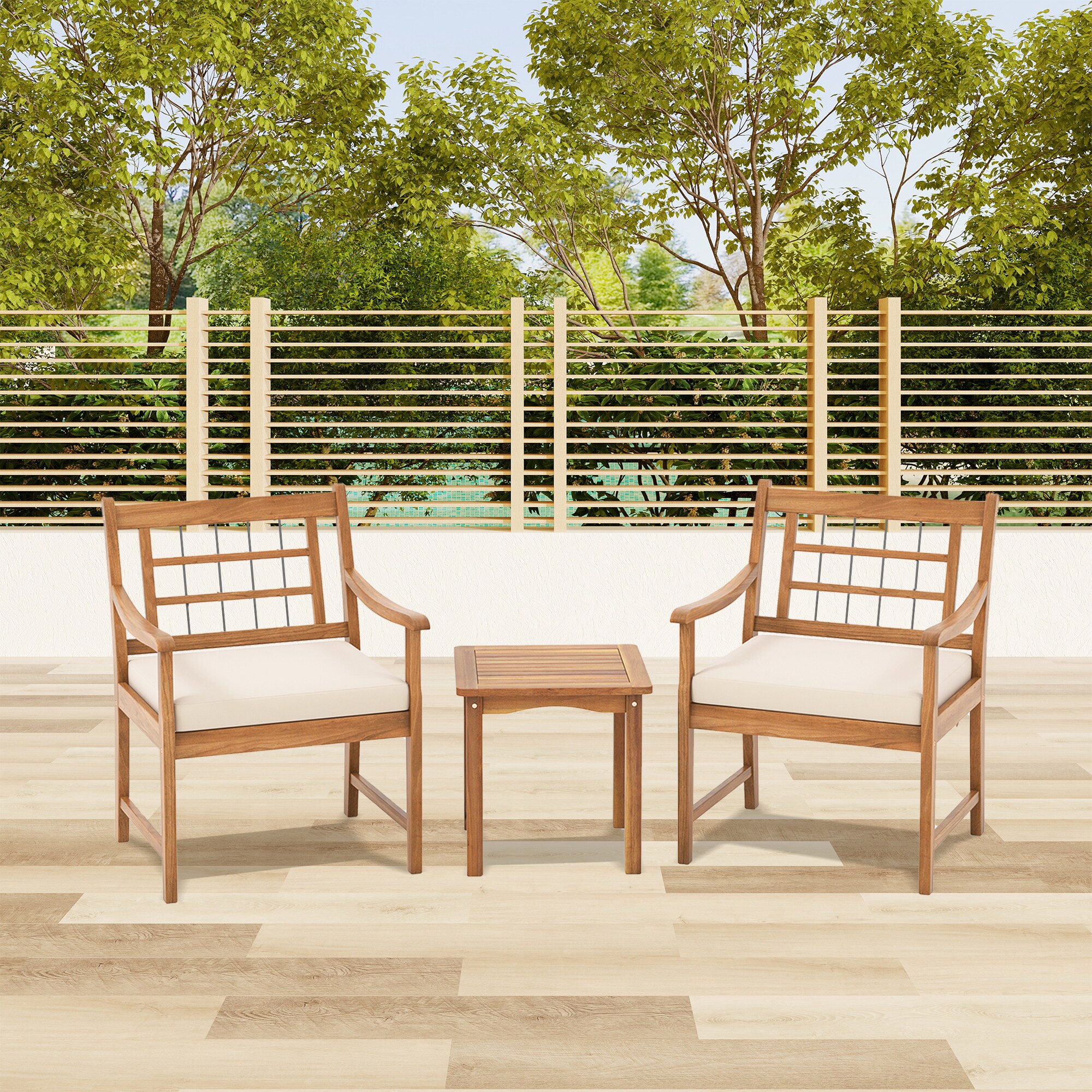 LIVIZA OUJ72587WH Jubilant 3 -Piece Patio Conversation Set with White Cushions