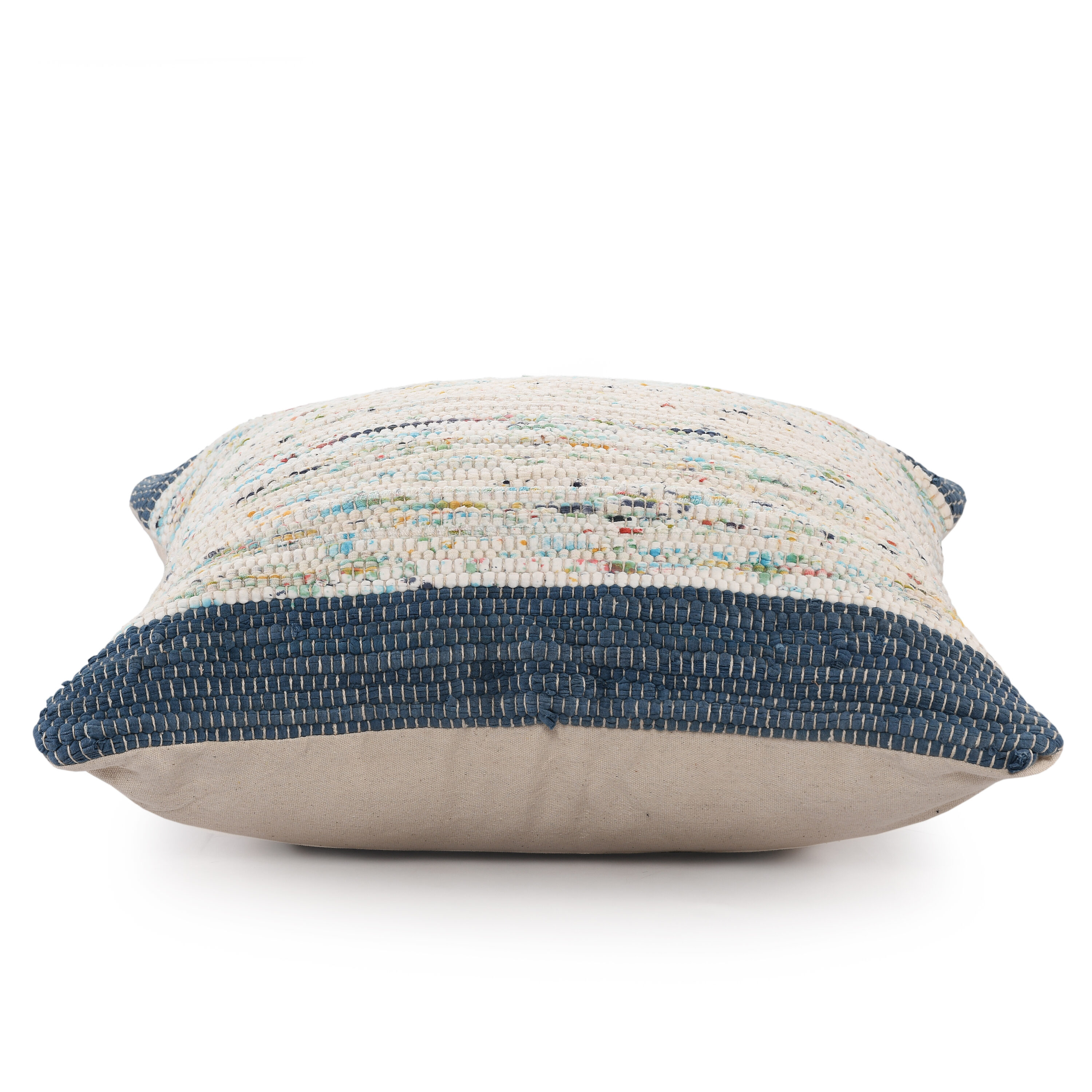 Revive Handwoven Blue and Multicolor Cotton Throw Pillow, 20" x 20"