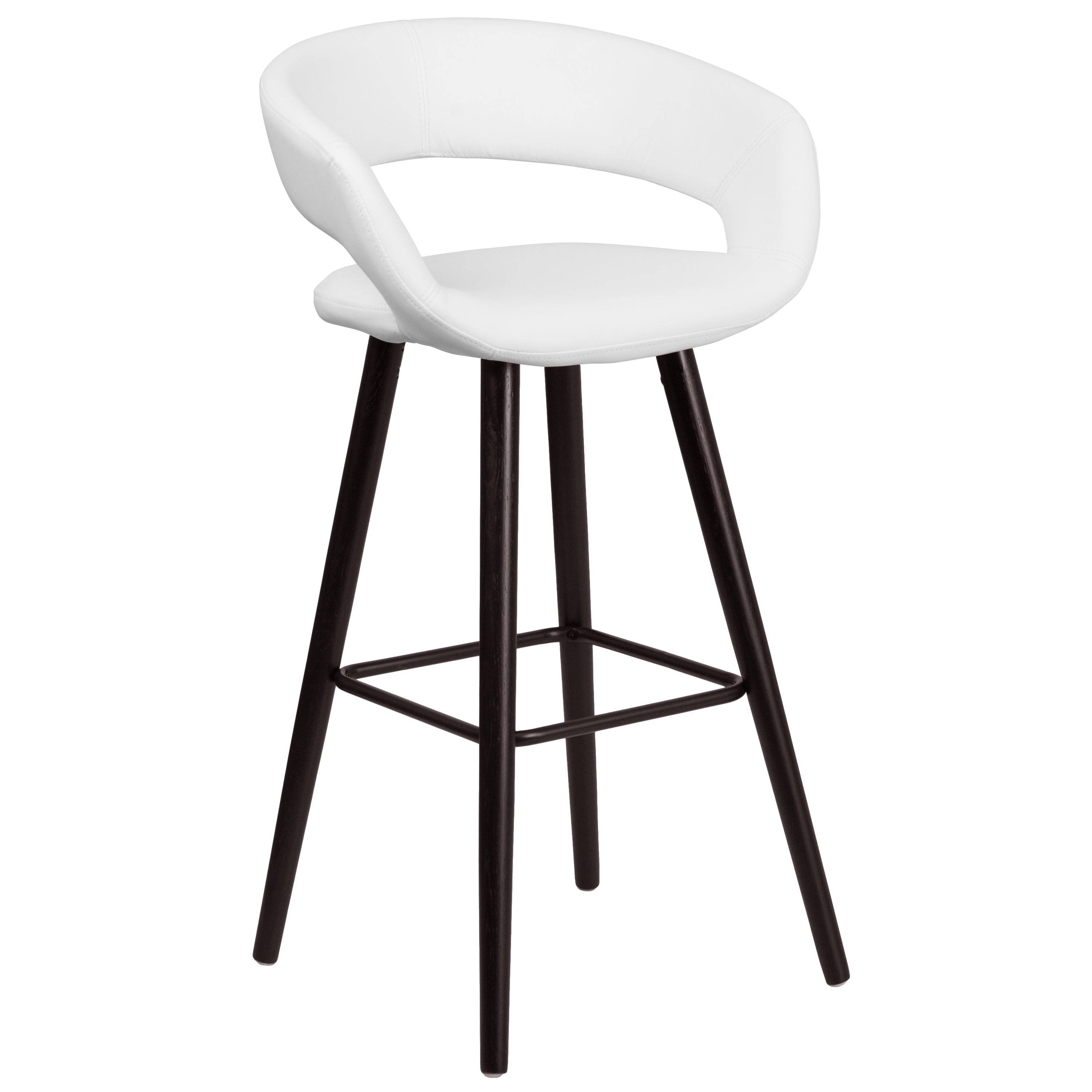 Flash Furniture 889142045229 Brynn Series White 29.5-Inches H Bar height Round seat Upholstered Wood Bar Stool with Arms and Back