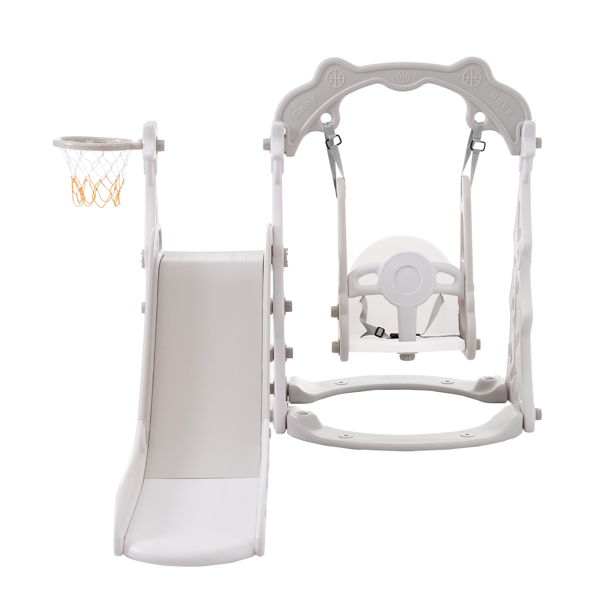 Siavonce XH77AAE Toddler Slide and Swing Set 3 in 1, Kids Playground Climber Swing Playset with Basketball Hoops Freestanding Combination Indoor and Outdoor