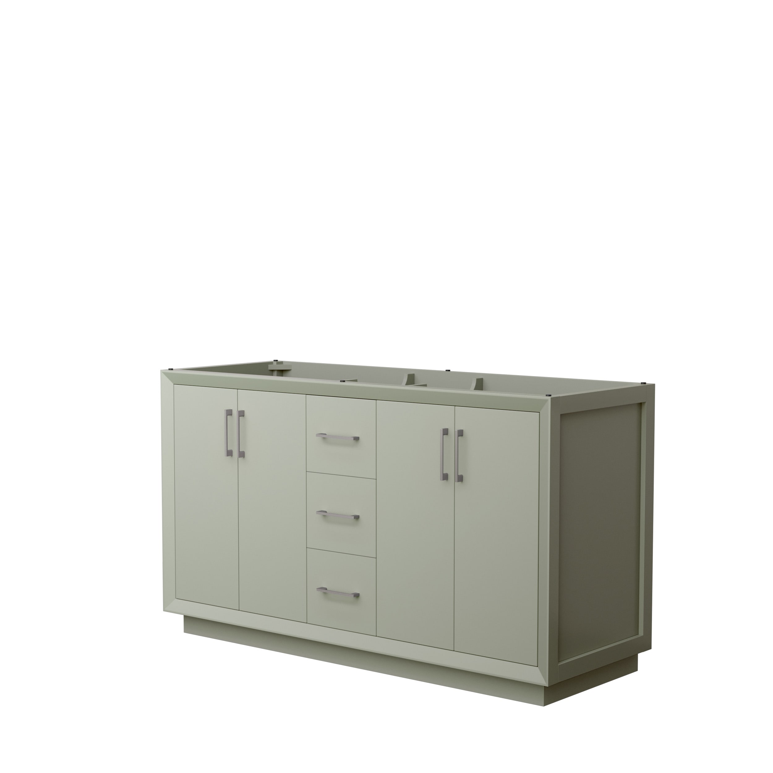 Wyndham Collection WCF414160DLGCXSXXMXX Strada 60-in Light Green with Brushed Nickel Trim Bathroom Vanity Base Cabinet without Top